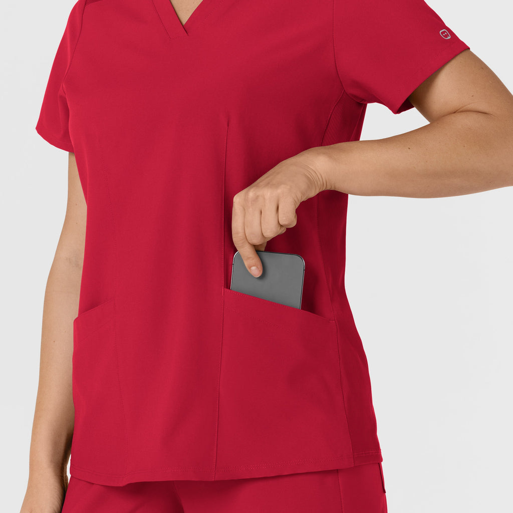 W123 6145 Flex-n-Reach Side Panel V-Neck Scrub Top Red