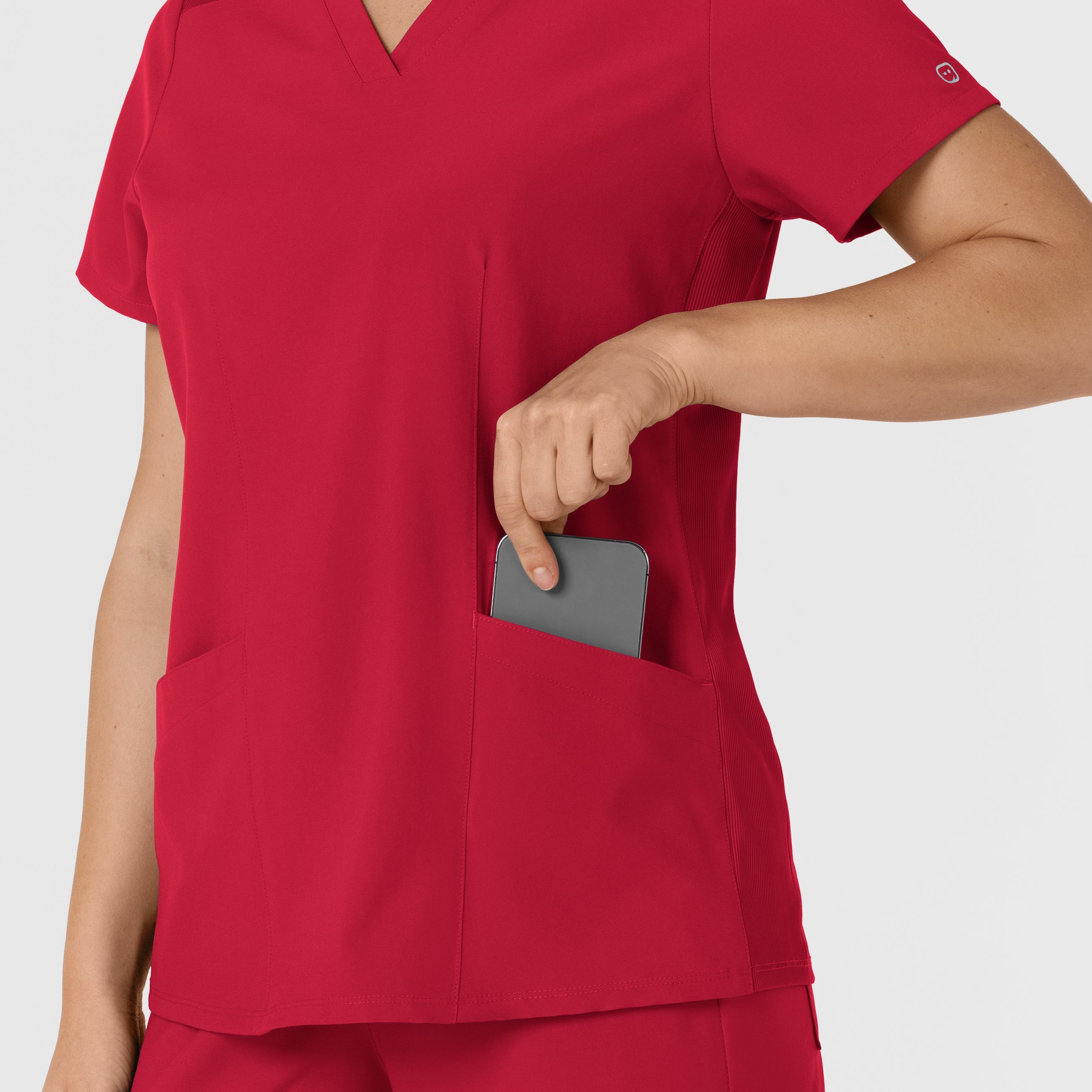 W123 6145 Flex-n-Reach Side Panel V-Neck Scrub Top Red