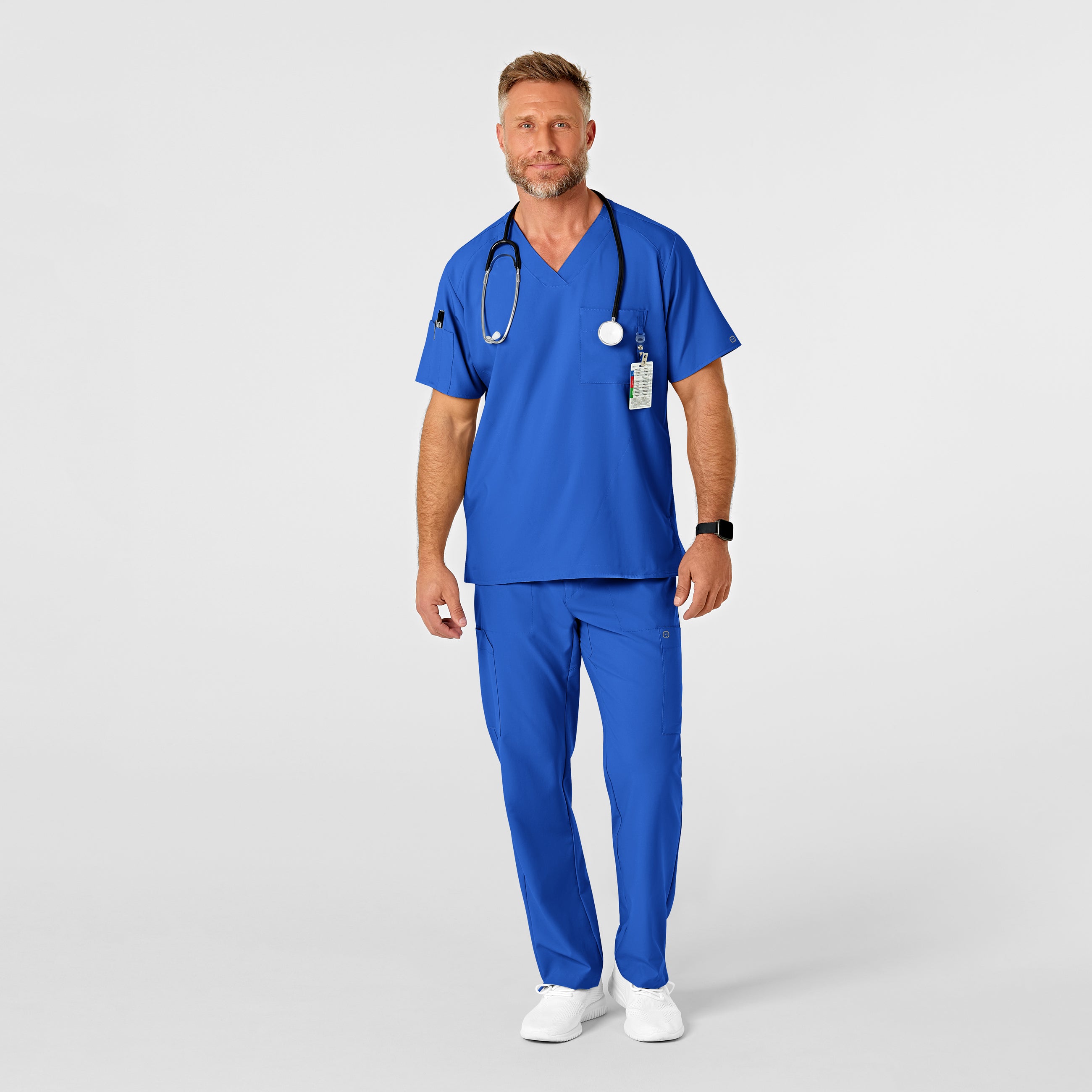 W123 5355 Men's Flat Front Cargo Scrub Pants Royal