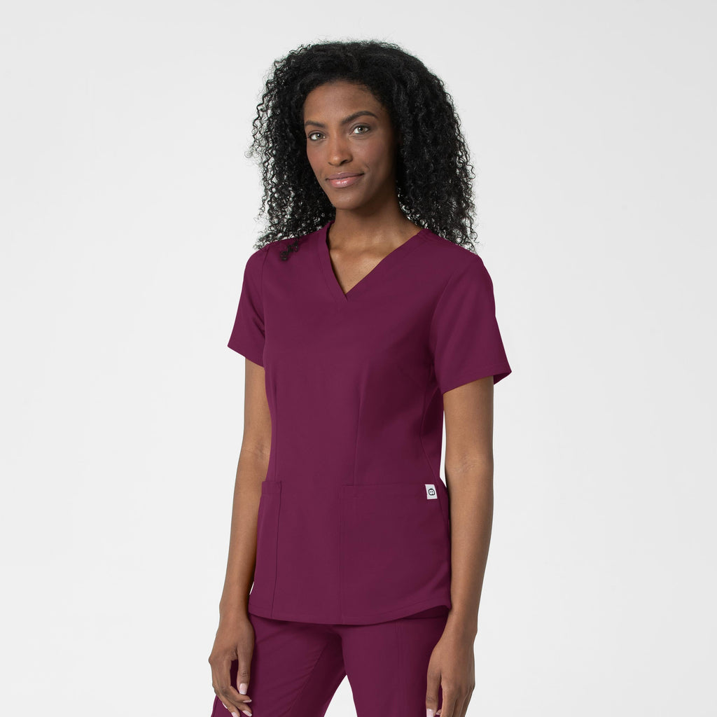 Thrive 6122 Fitted 3-Pocket V-Neck Scrub Top Wine