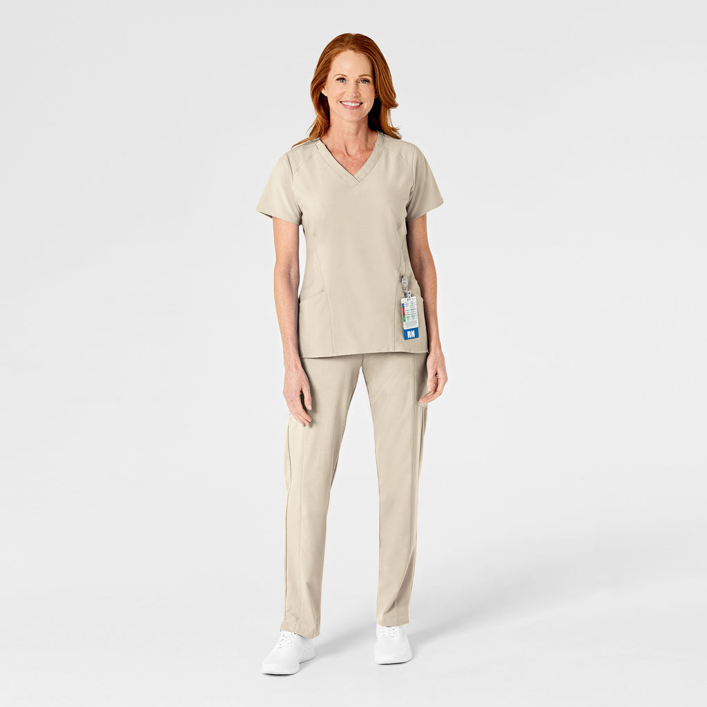 W123 5155 Flat Front Cargo Scrub Pants Khaki