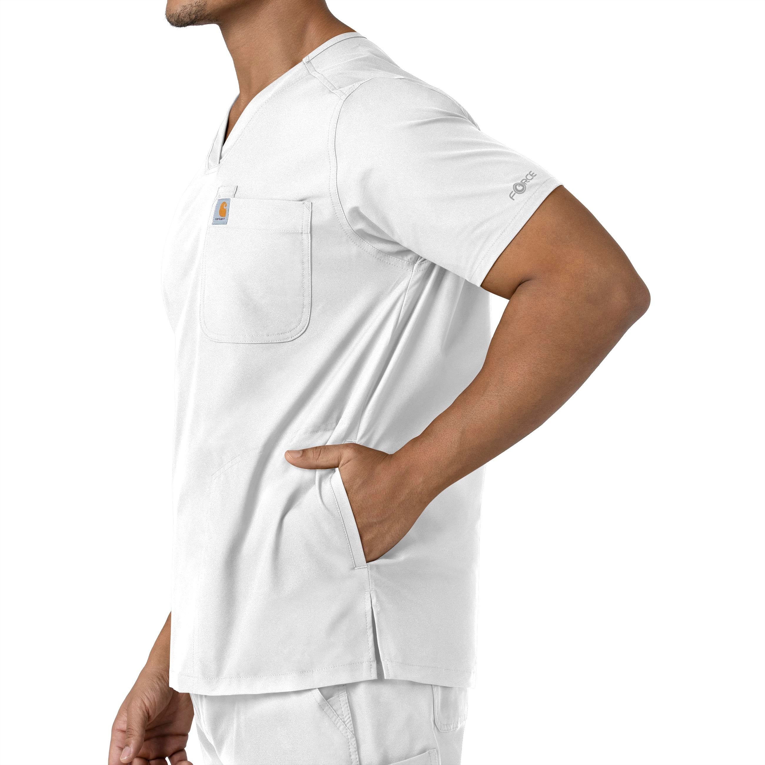 Force Essentials C16113 Men's V-Neck Shirttail Scrub Top White