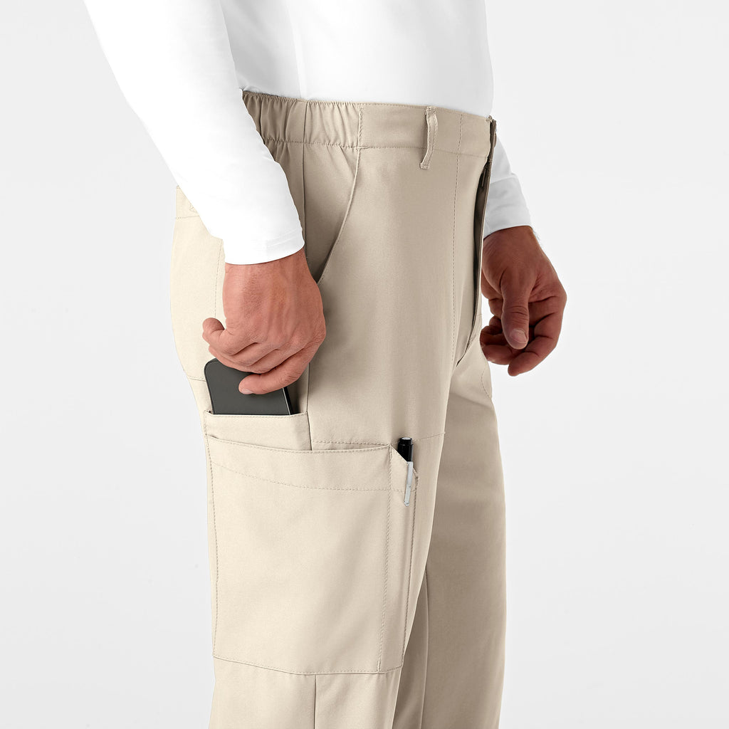 W123 5355 Men's Flat Front Cargo Scrub Pants Khaki