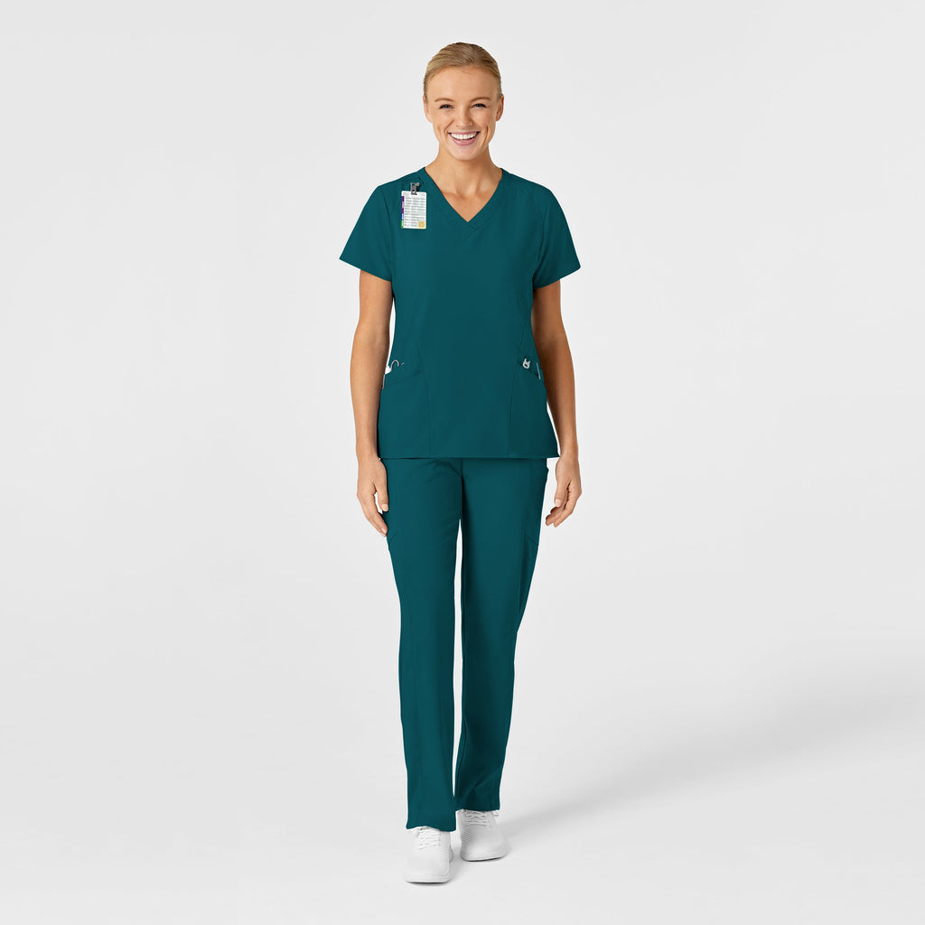 W123 6155 Stylized V-Neck Scrub Top Caribbean Blue