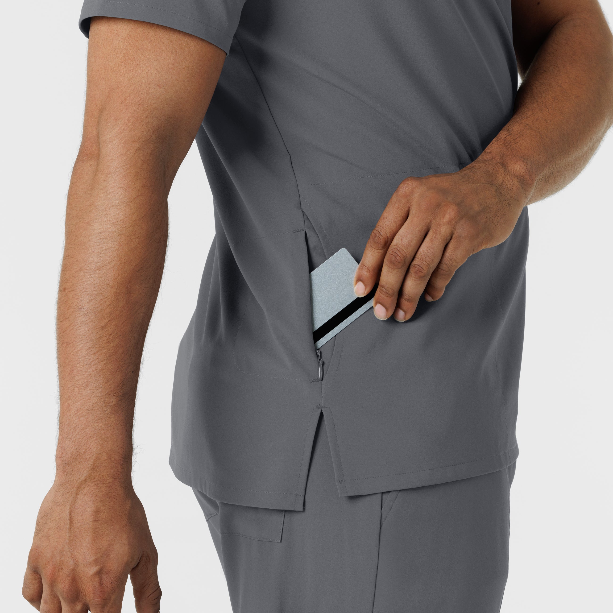 RENEW 6834 Men's V-Neck 5 Pocket Scrub Top Pewter