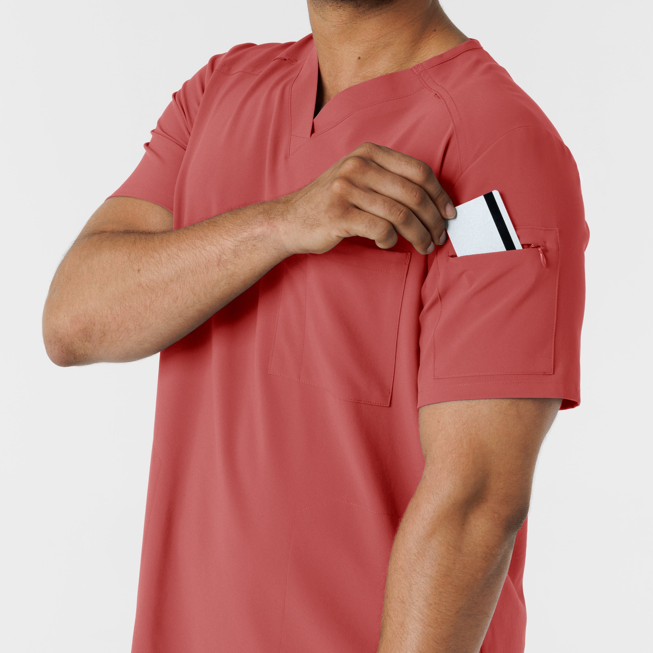 RENEW 6834 Men's V-Neck 5 Pocket Scrub Top Mineral Red