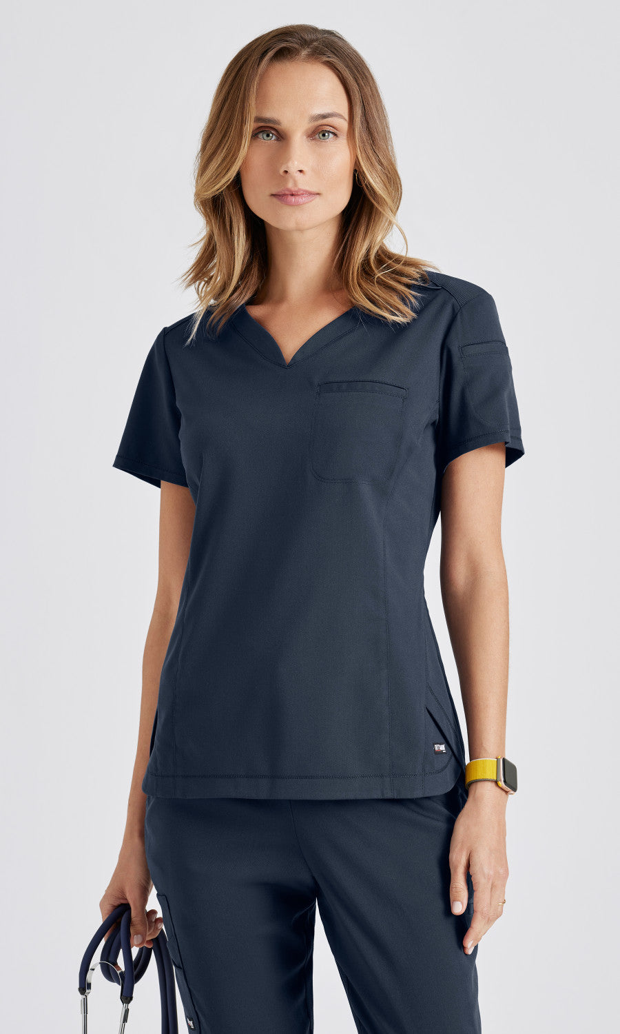 Grey's Anatomy Stretch GRST136 Capri Tuck-in Scrub Top Steel