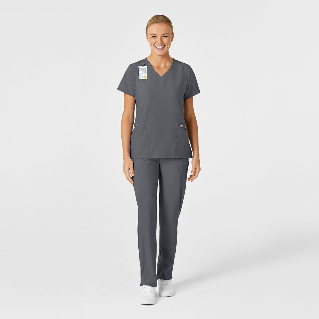 W123 6155 Stylized V-Neck Scrub Top Pewter