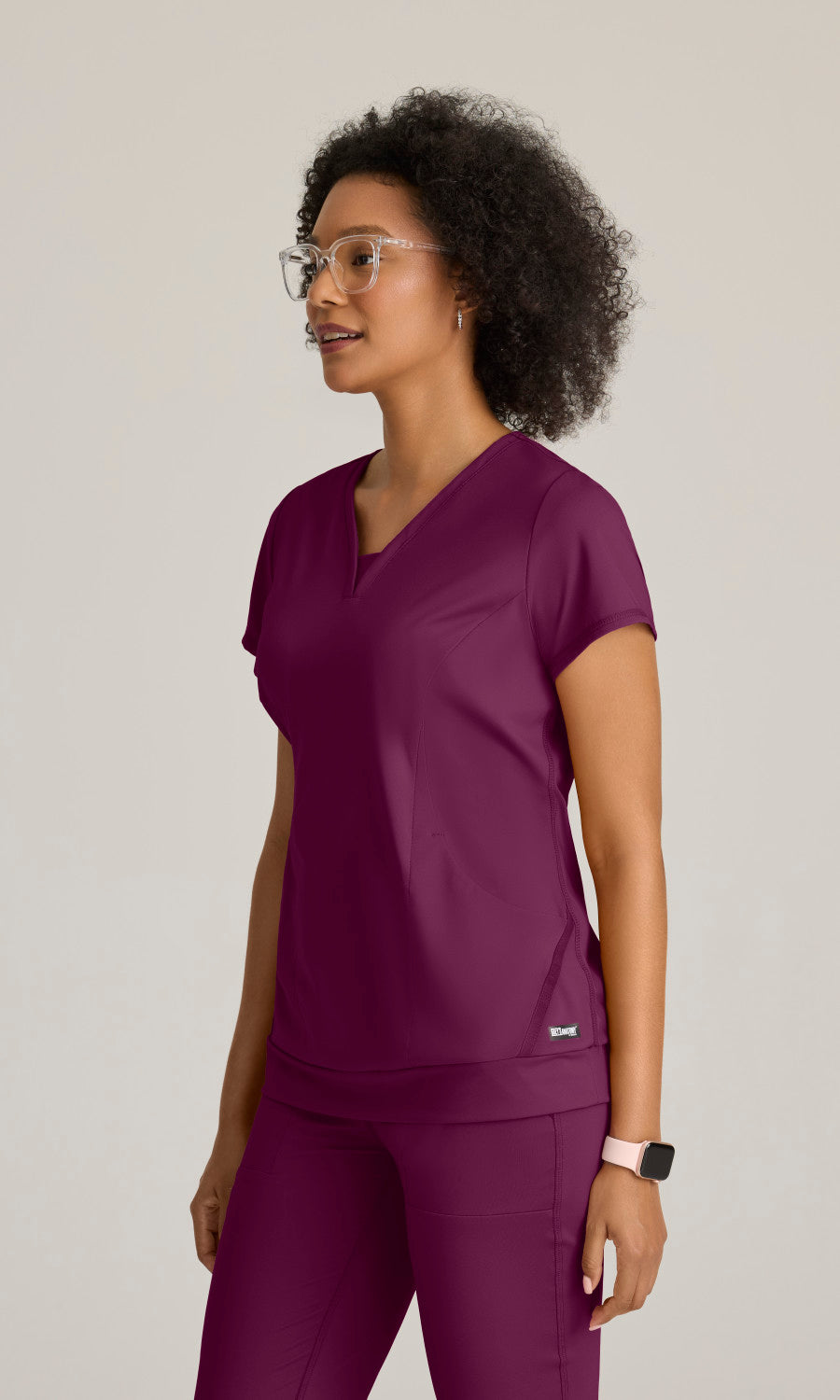 Grey's Anatomy Knits GRST250 Motivate Knit Scrub Top Wine