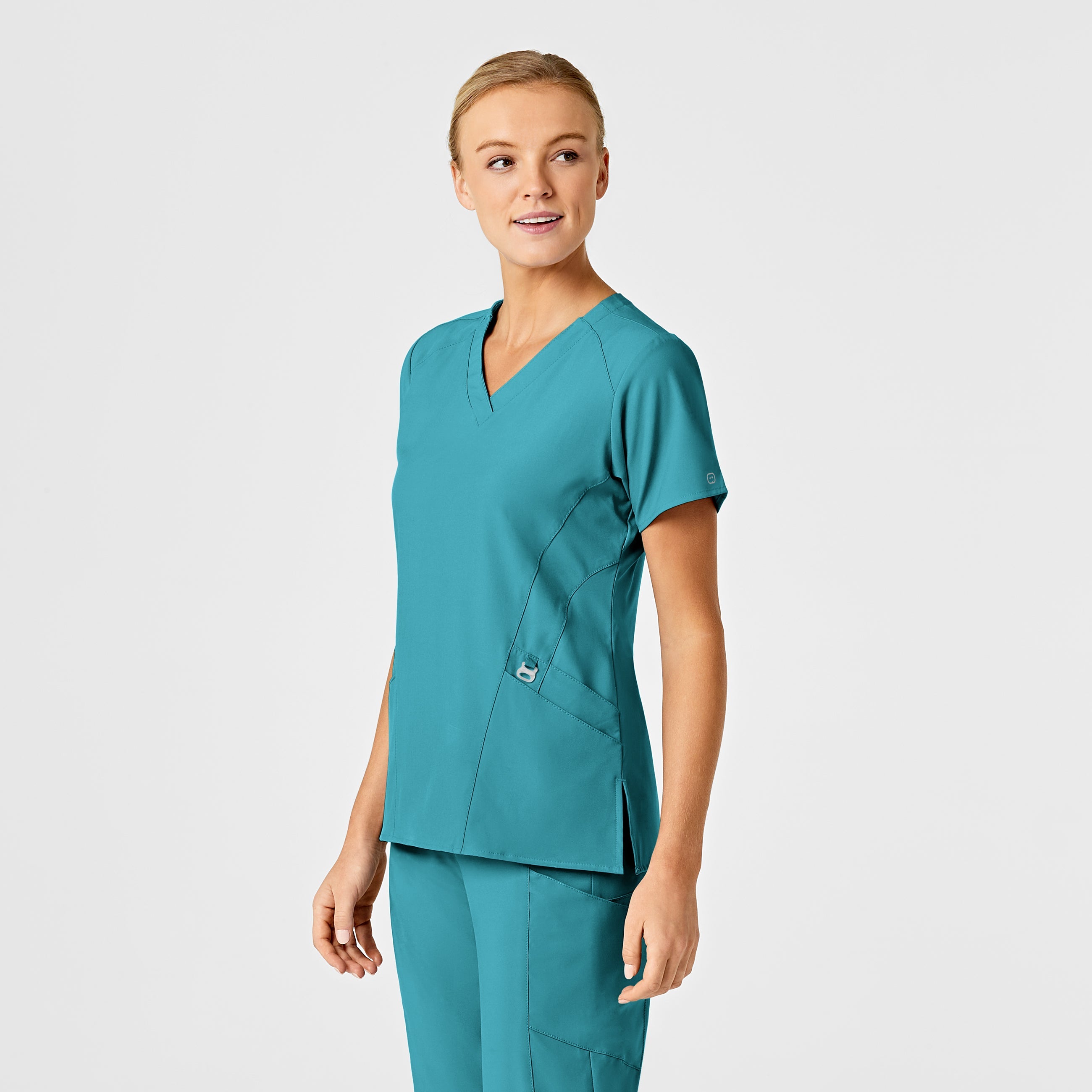 W123 6155 Stylized V-Neck Scrub Top Teal Blue