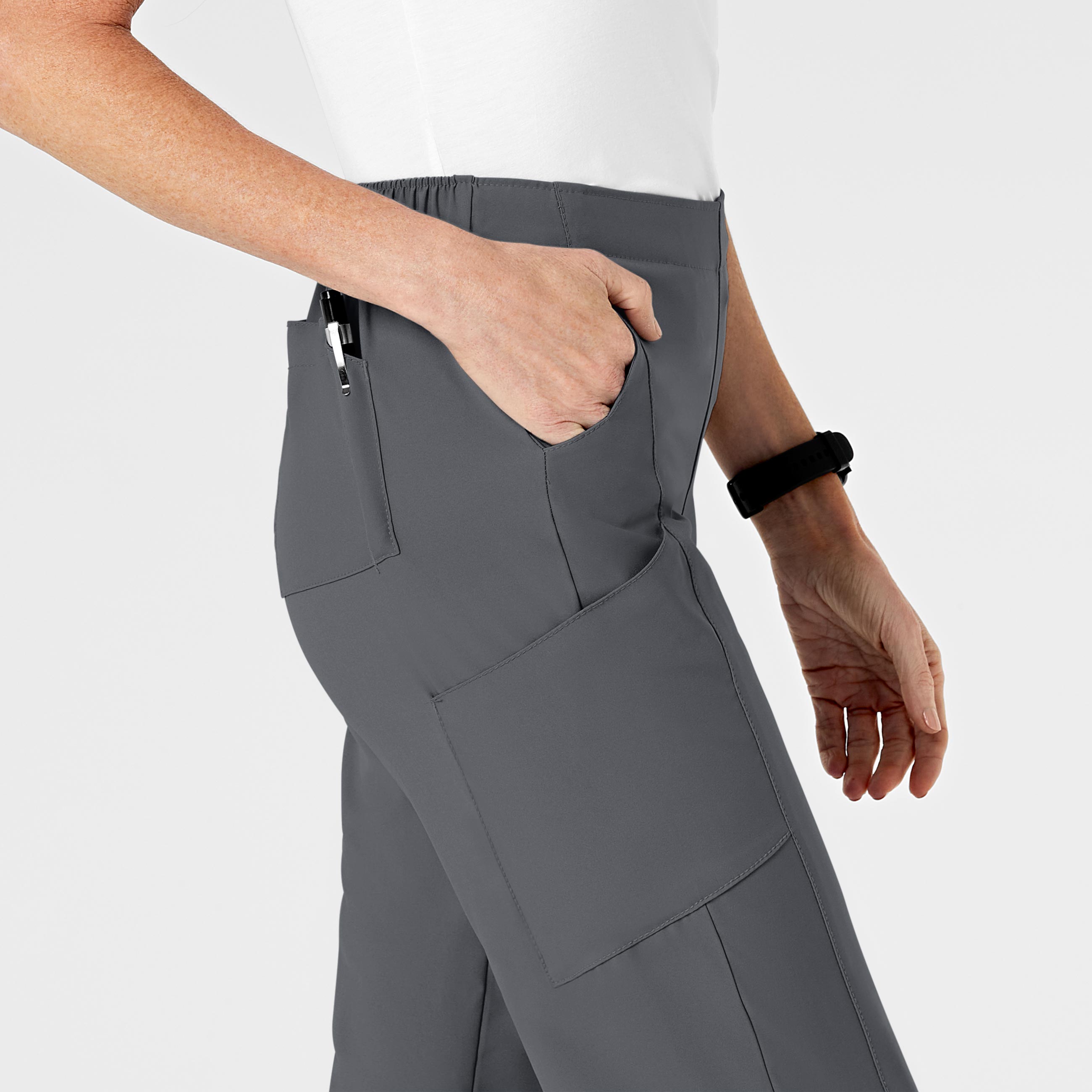 W123 5155 Flat Front Cargo Scrub Pants Pewter