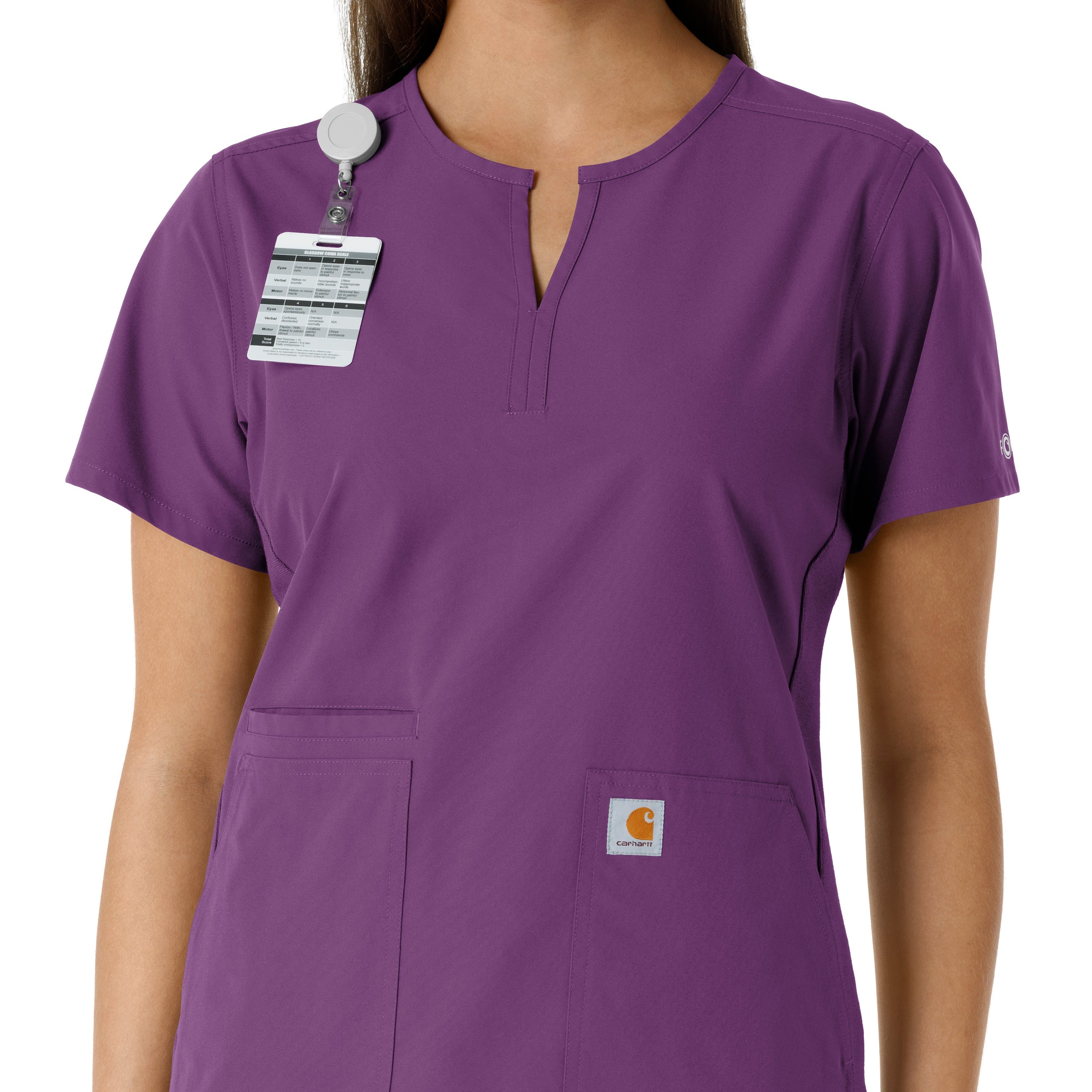 Force Essentials C12413 Notch Neck Tunic Knit Panel Scrub Top Eggplant
