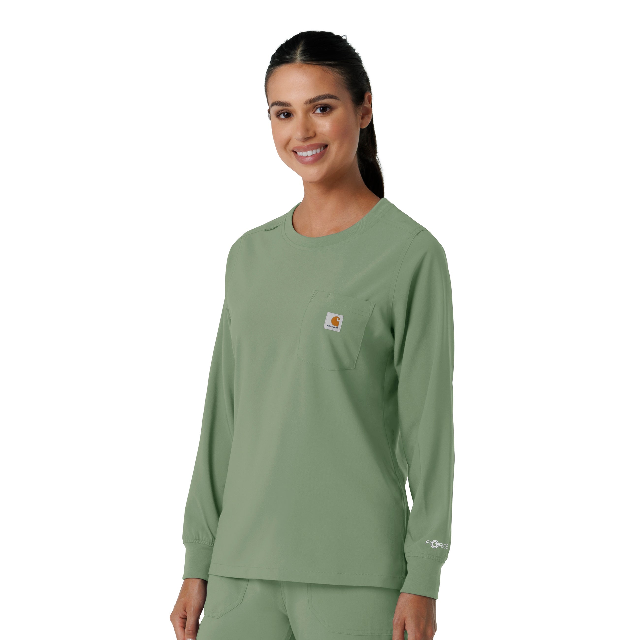 Force Cross-Flex C13610 Women's Crew Neck Long Sleeve Scrub Top Green Slate