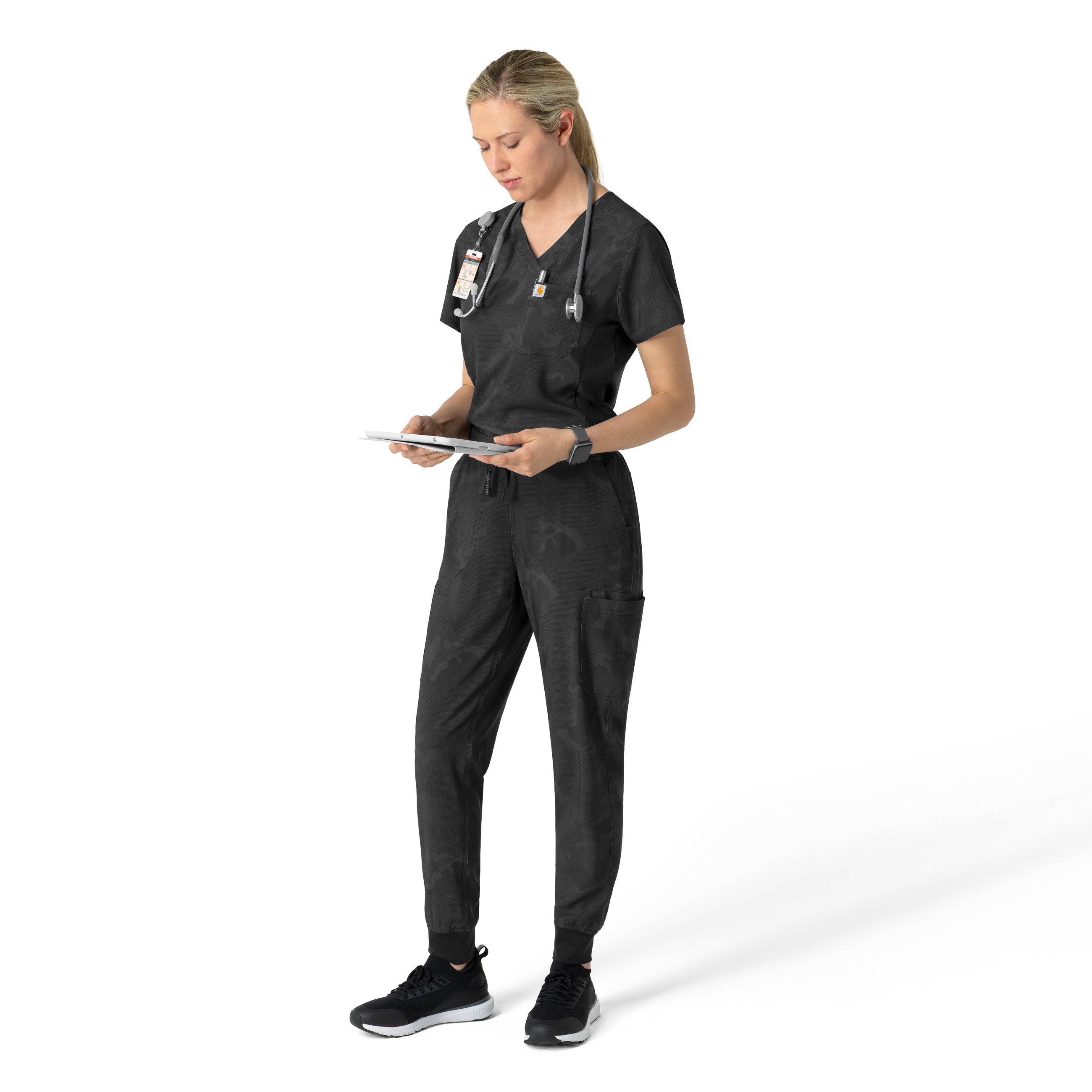 Carhartt Prints C53114 Women's Printed Cargo Jogger Scrub Pants Caring Camo Black
