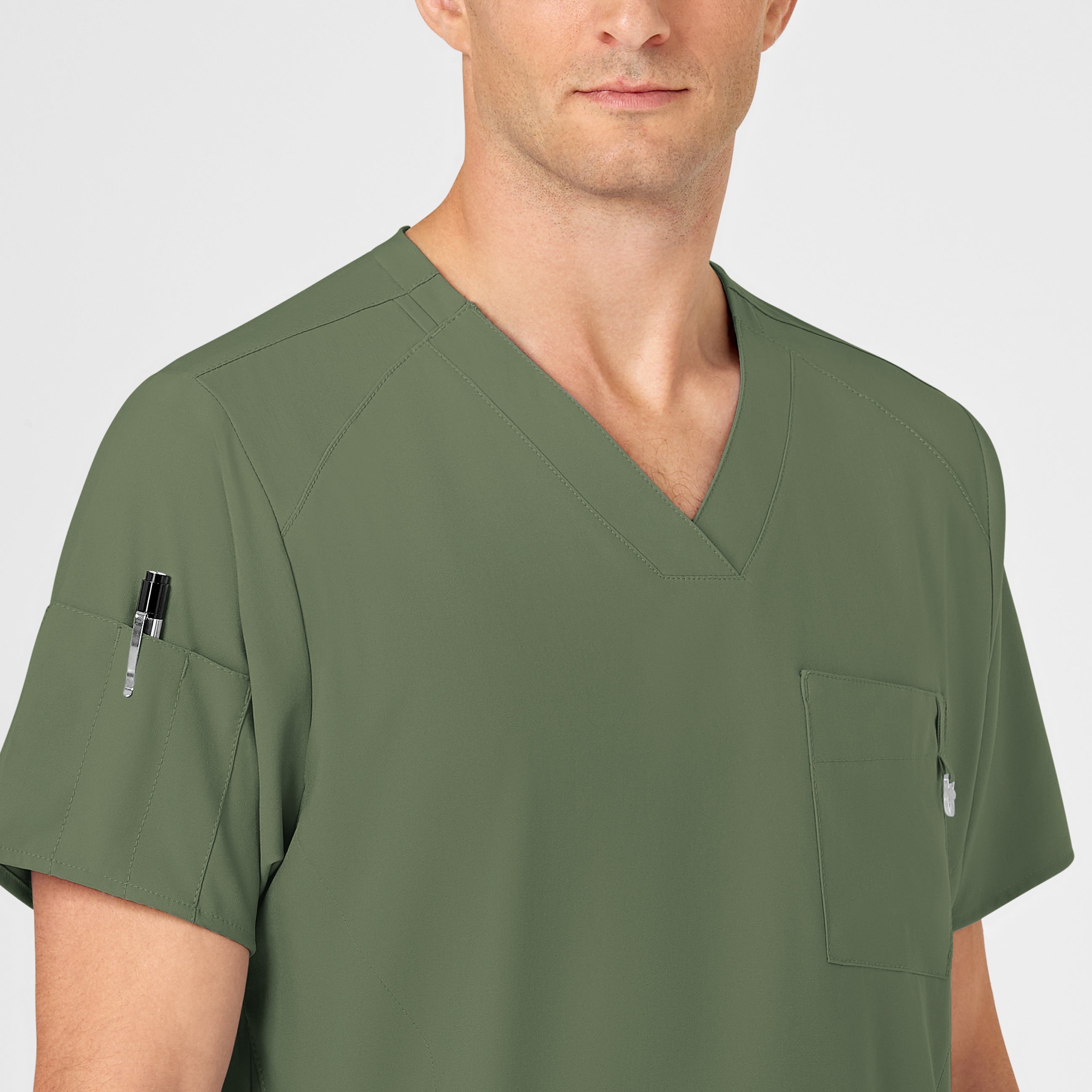 W123 6355 Men's V-Neck Scrub Top Olive