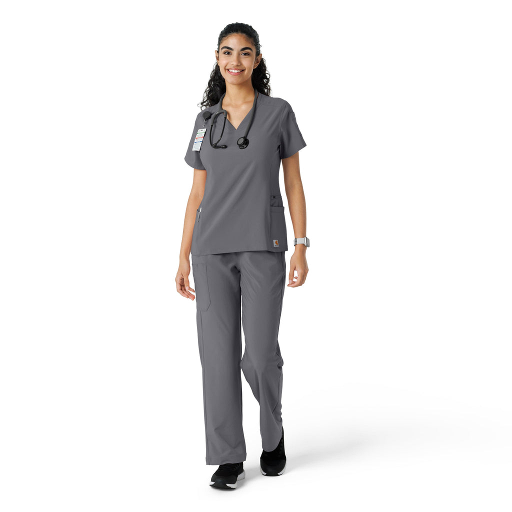 Force Cross-Flex C13310 Knit Panel Scrub Top Pewter