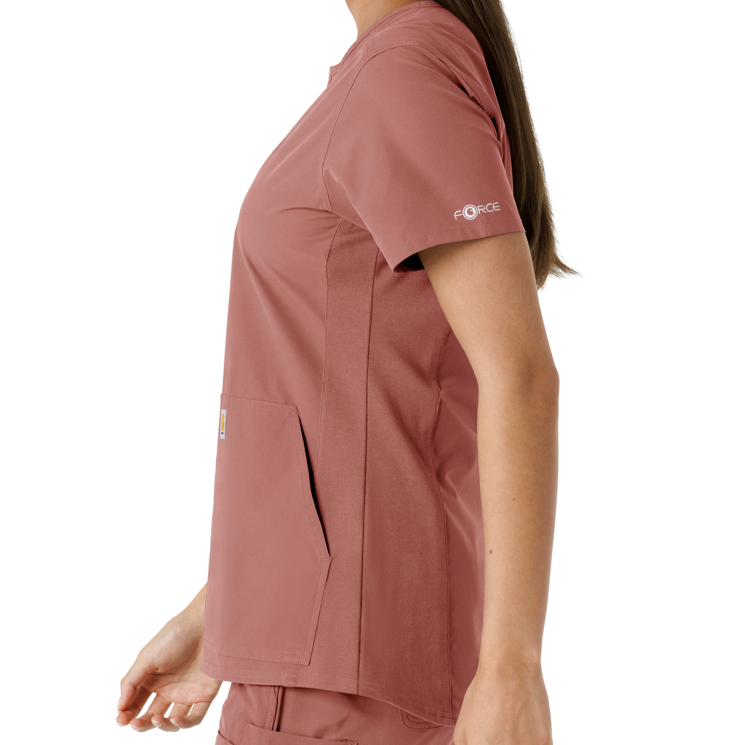 Force Essentials C12413 Notch Neck Tunic Knit Panel Scrub Top Wildrose