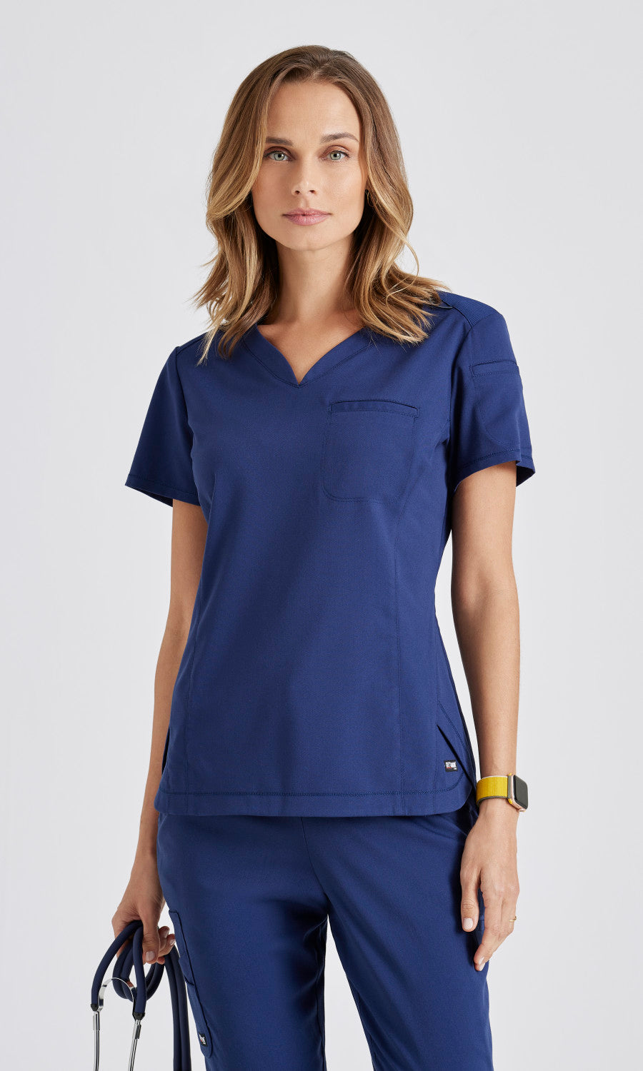 Grey's Anatomy Stretch GRST136 Capri Tuck-in Scrub Top Indigo