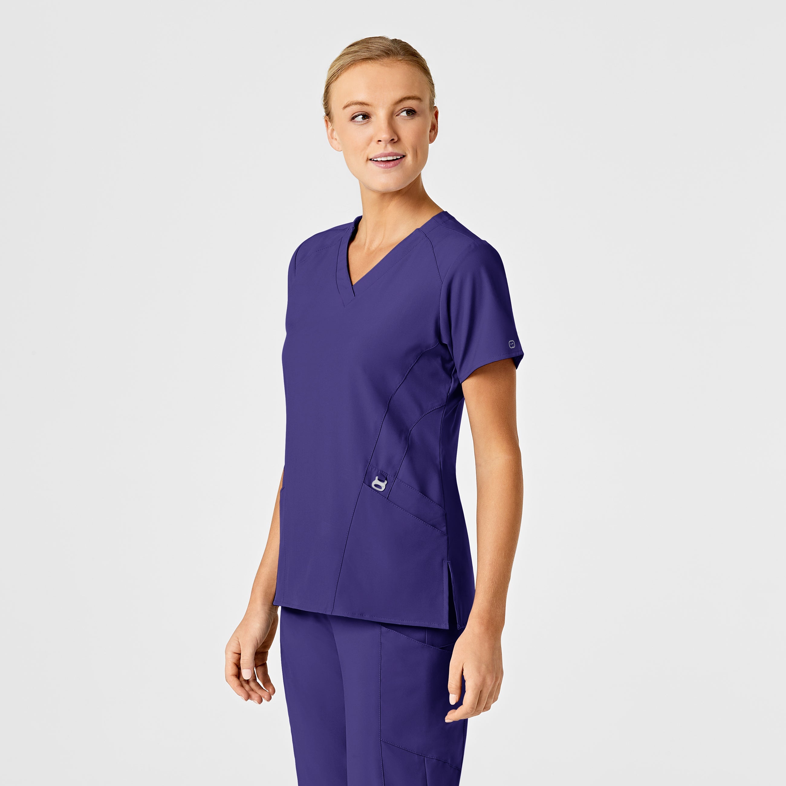 W123 6155 Stylized V-Neck Scrub Top Grape