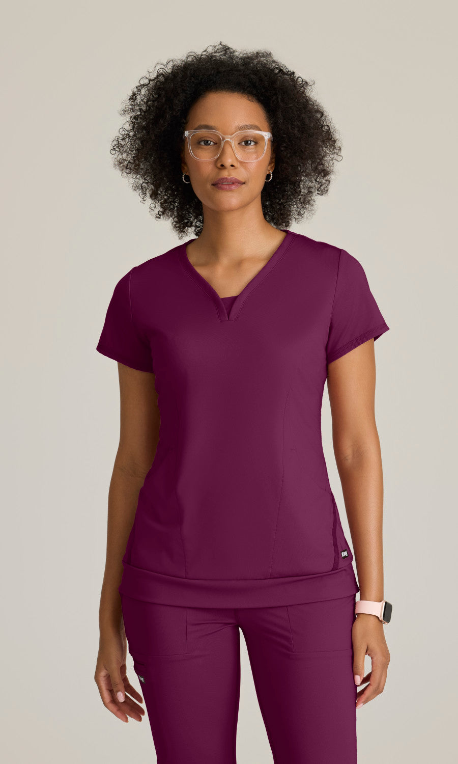 Grey's Anatomy Knits GRST250 Motivate Knit Scrub Top Wine