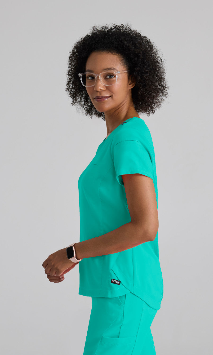 Grey's Anatomy Stretch GRST136 Capri Tuck-in Scrub Top Alpine Aqua