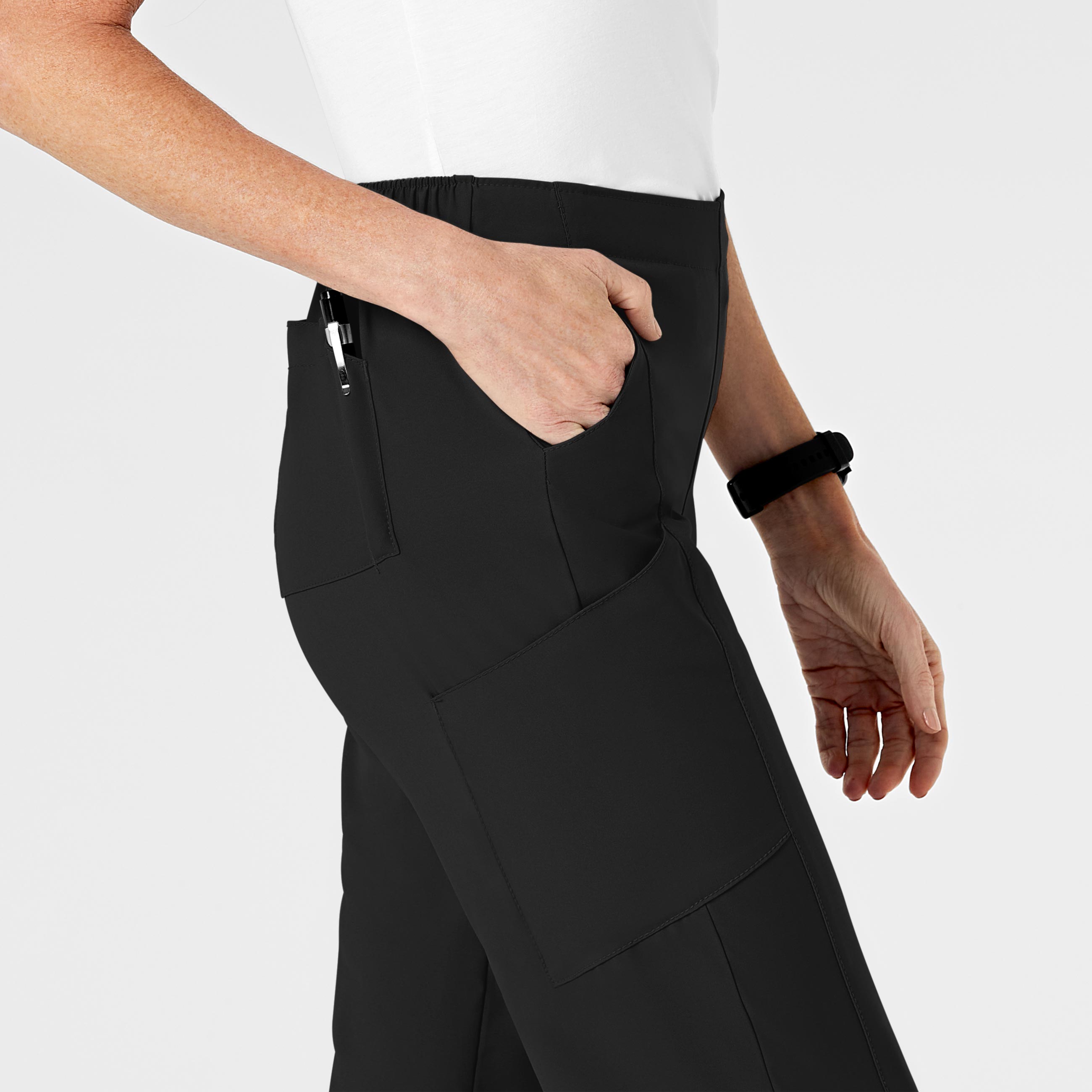 W123 5155 Flat Front Cargo Scrub Pants Black
