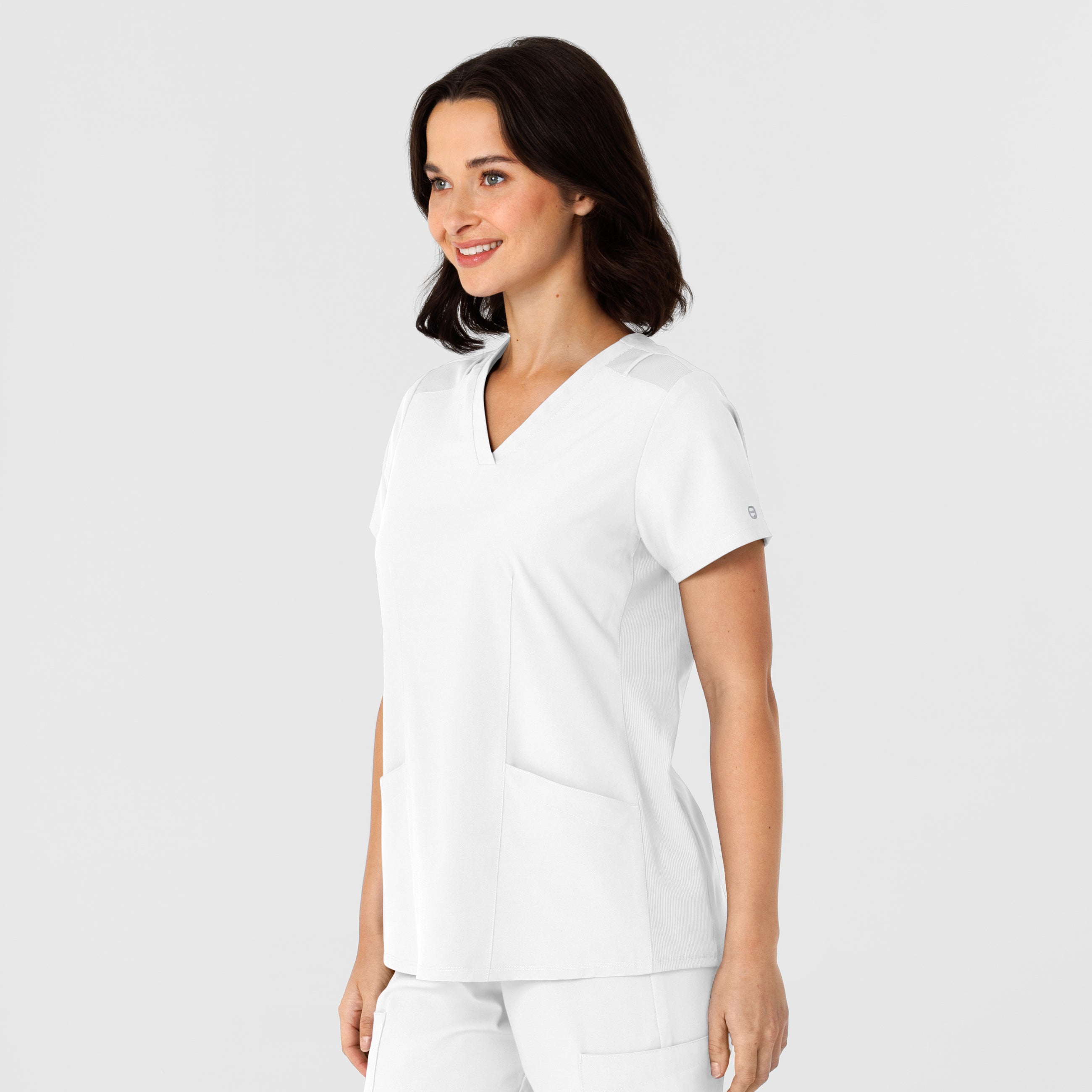 W123 6145 Flex-n-Reach Side Panel V-Neck Scrub Top White