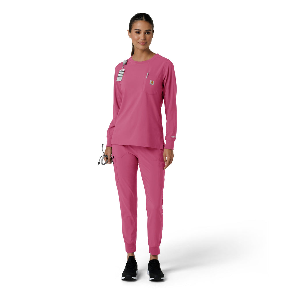 Force Cross-Flex C13610 Women's Crew Neck Long Sleeve Scrub Top Electric Fuschia