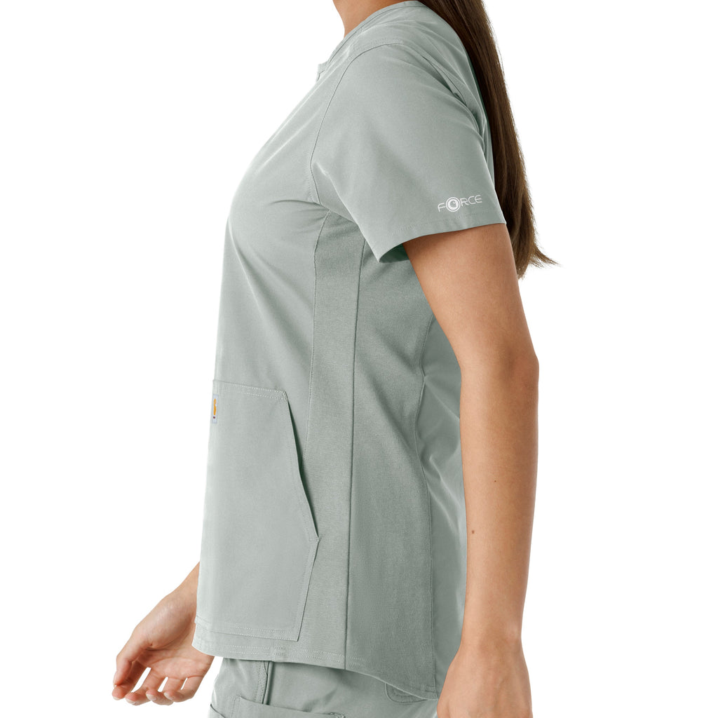 Force Essentials C12413 Notch Neck Tunic Knit Panel Scrub Top Grey