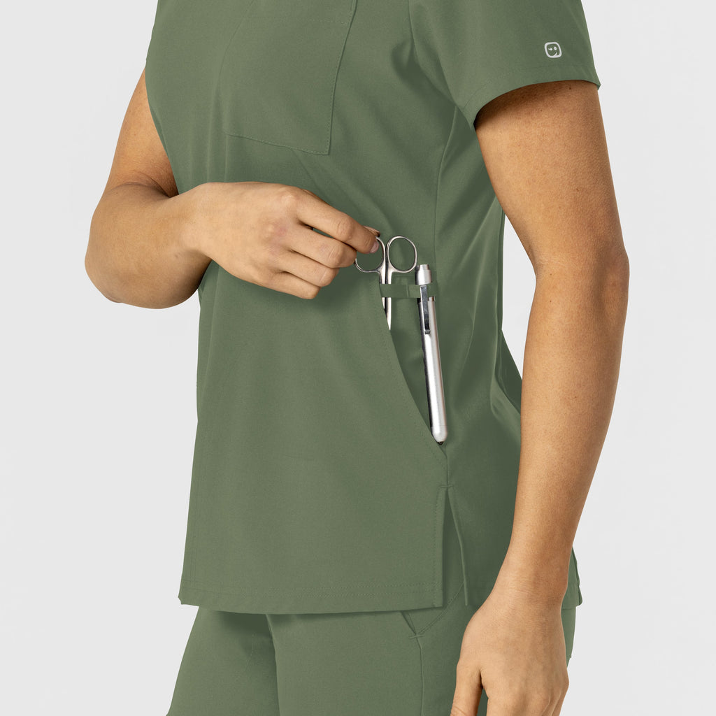 W123 6045 Flex-n-Reach V-Neck Scrub Top Olive