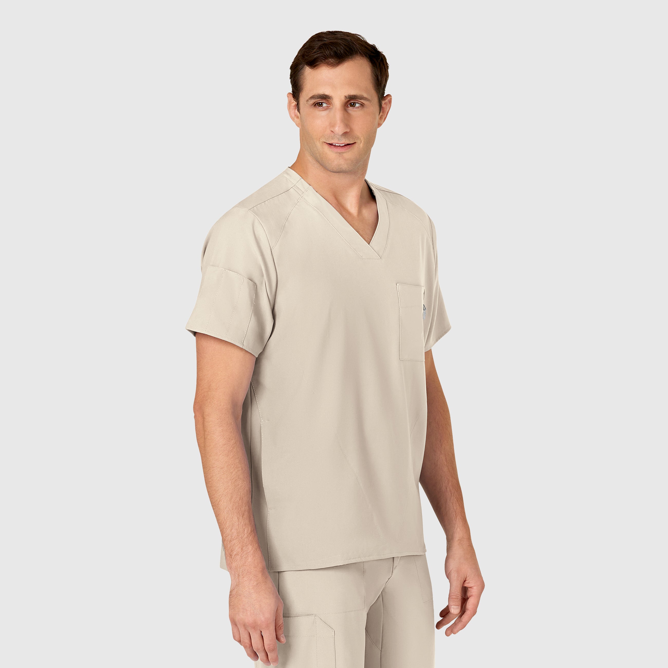 W123 6355 Men's V-Neck Scrub Top Khaki