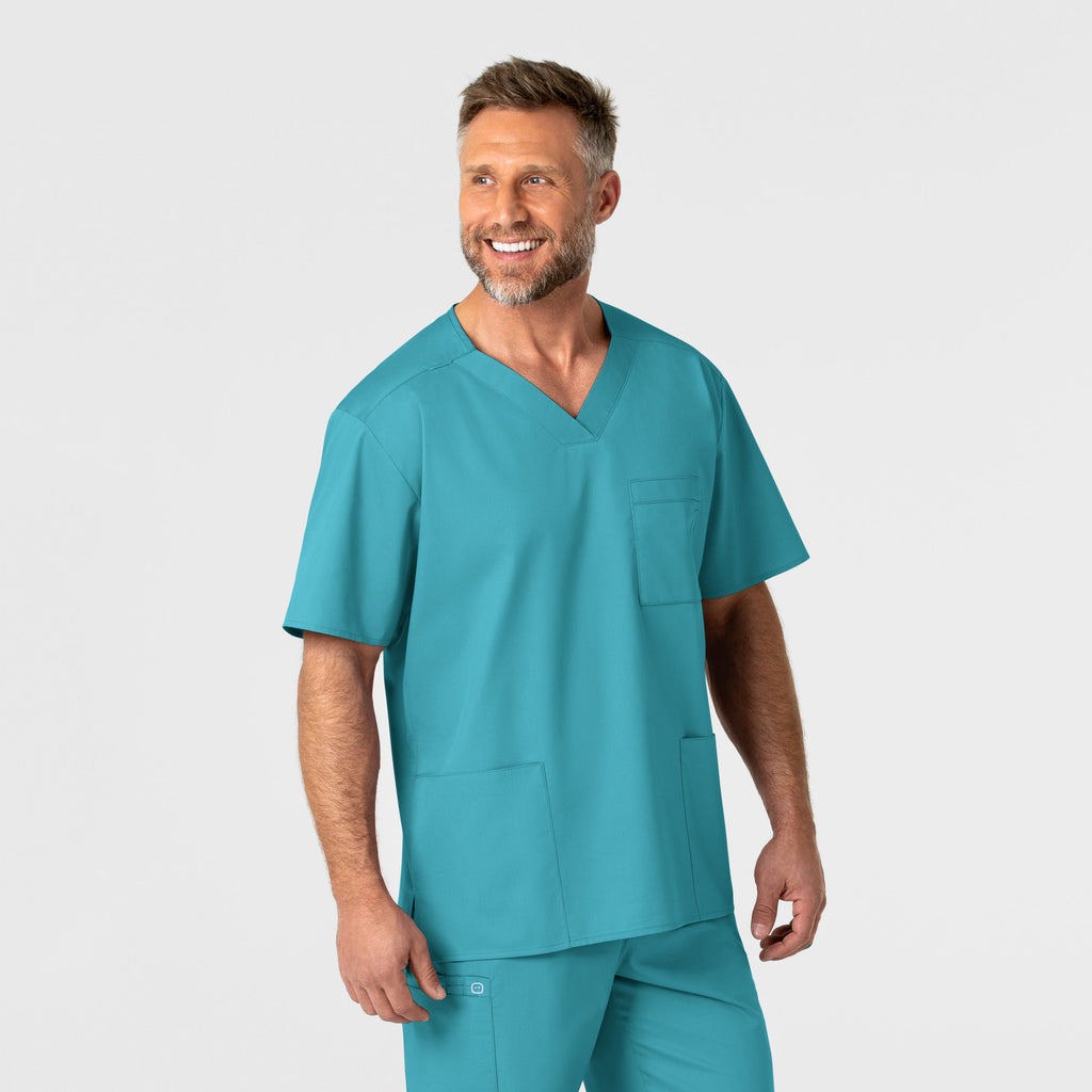 WonderWORK 103 Men's V-Neck Scrub Top Teal Blue
