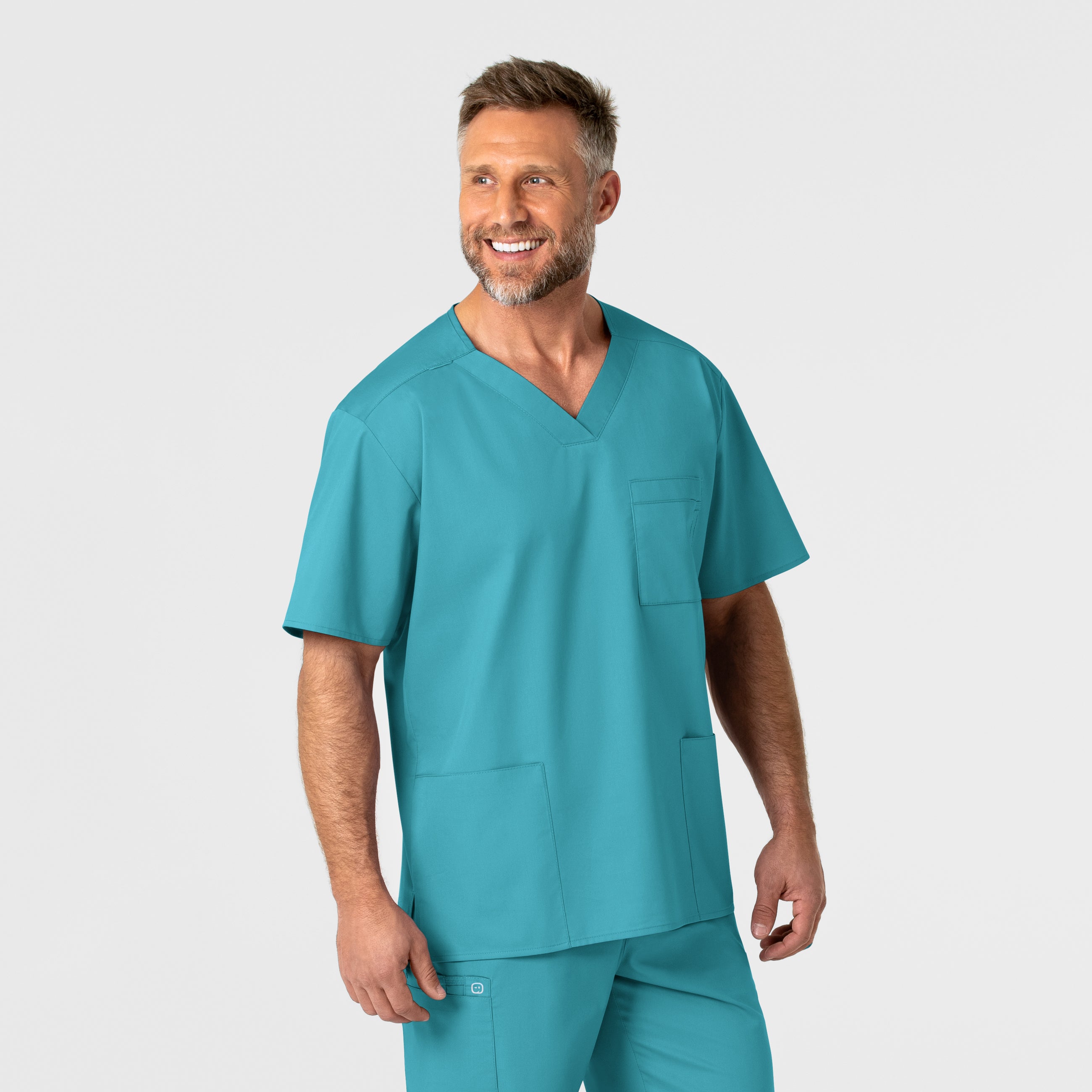 WonderWORK 103 Men's V-Neck Scrub Top Teal Blue