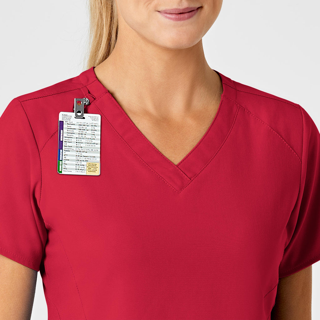 W123 6155 Stylized V-Neck Scrub Top Red