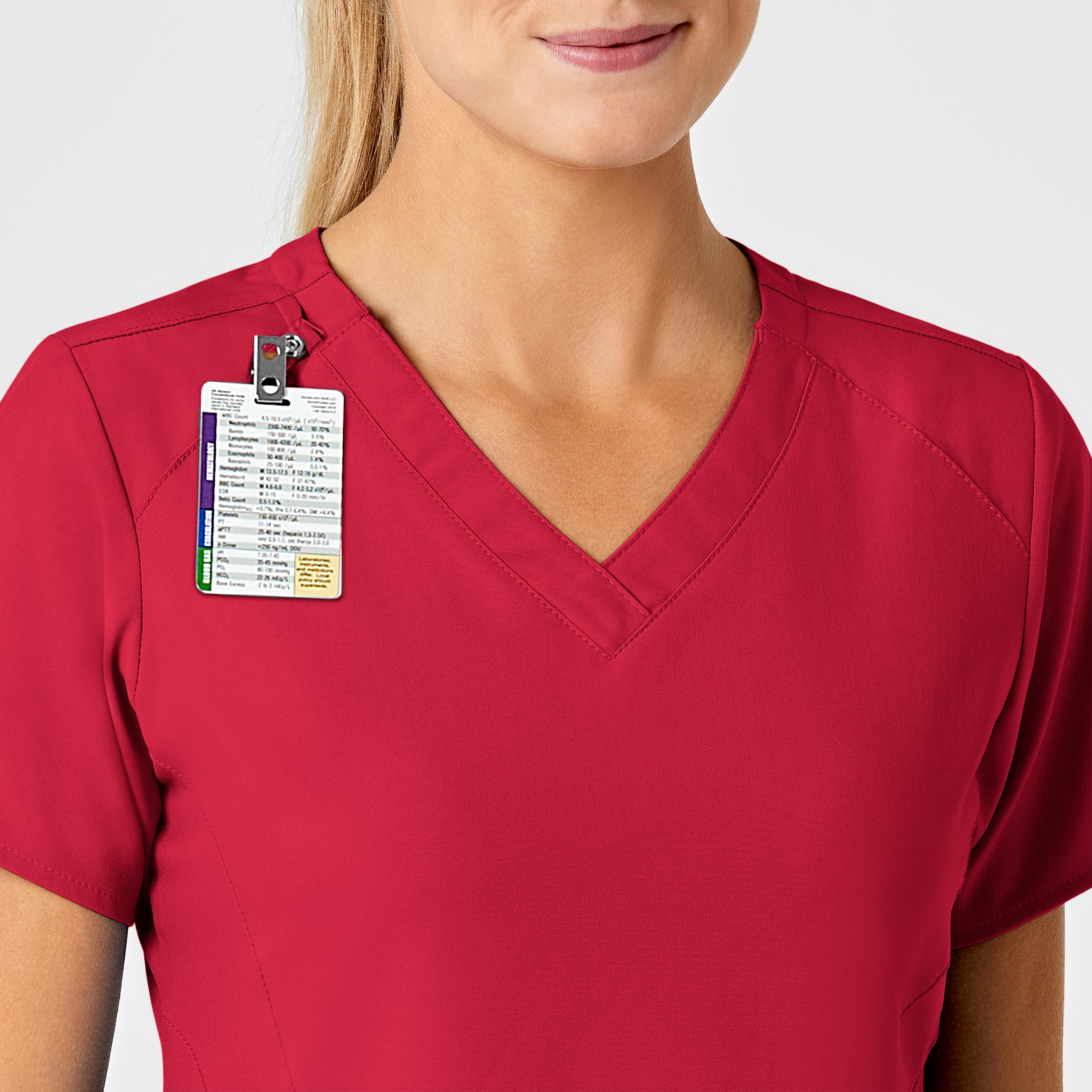 W123 6155 Stylized V-Neck Scrub Top Red