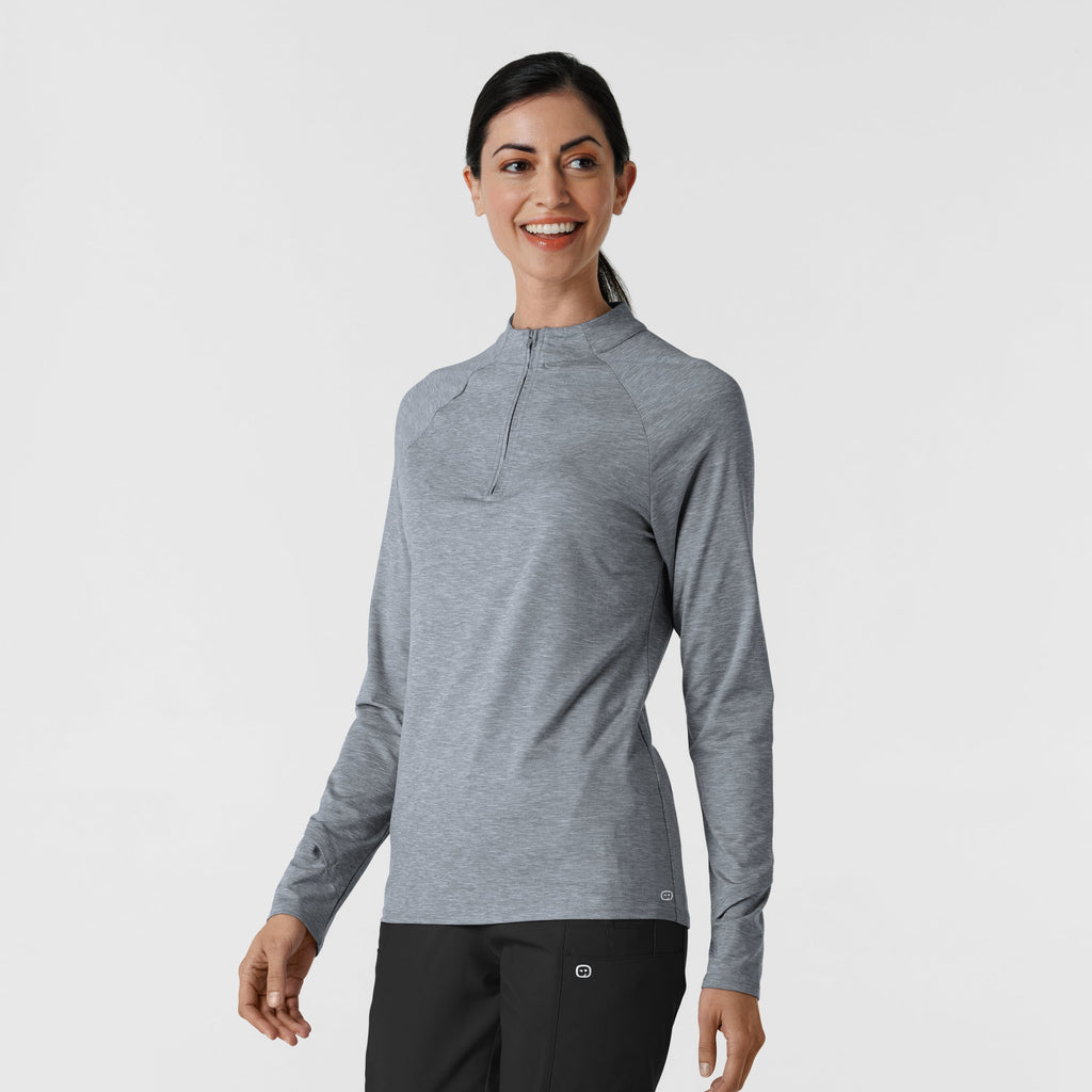 Layers 2239 Watch Window Quarter Zip Scrub Top Grey Heather