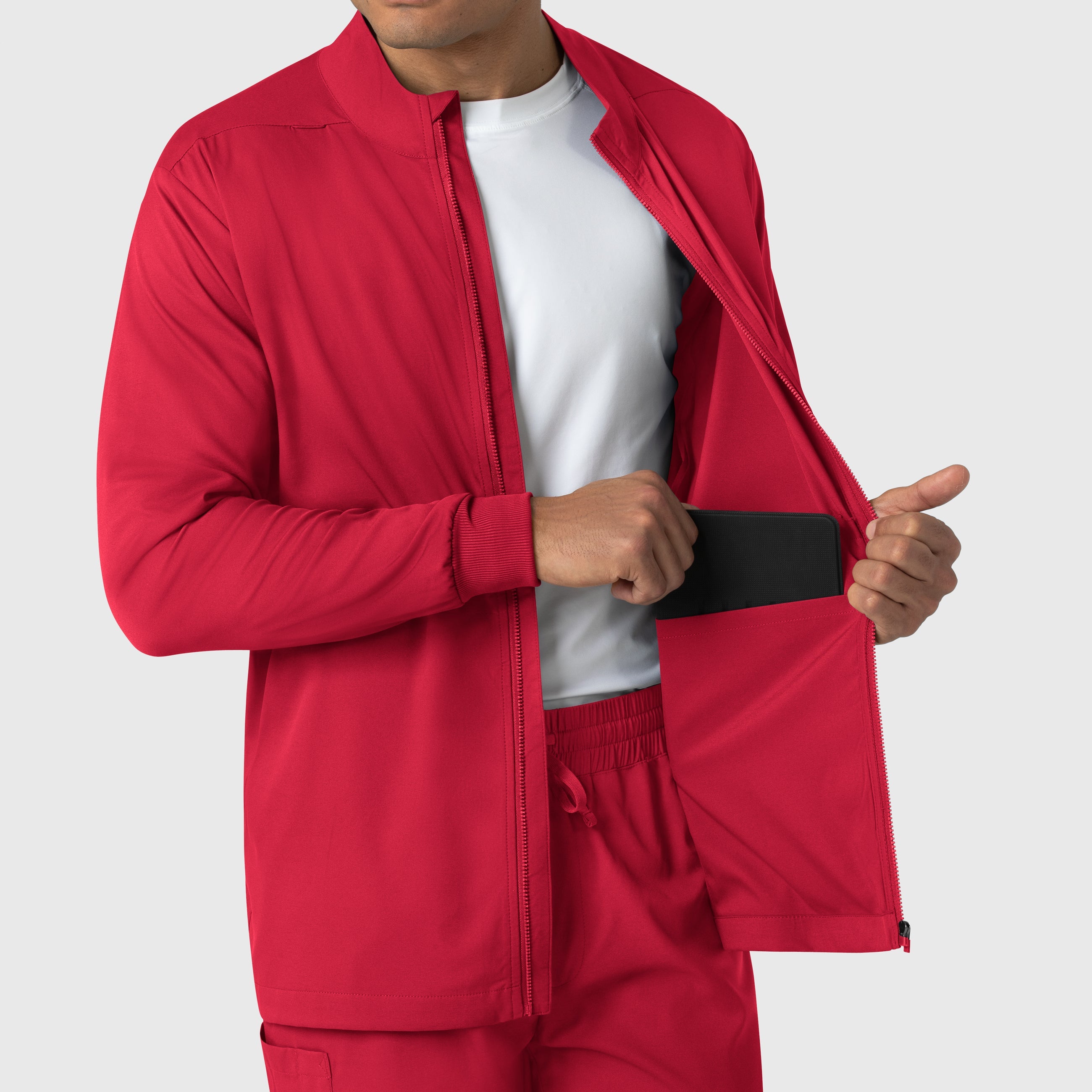 Boundless 8351 Men's Warm Up Scrub Jacket Red