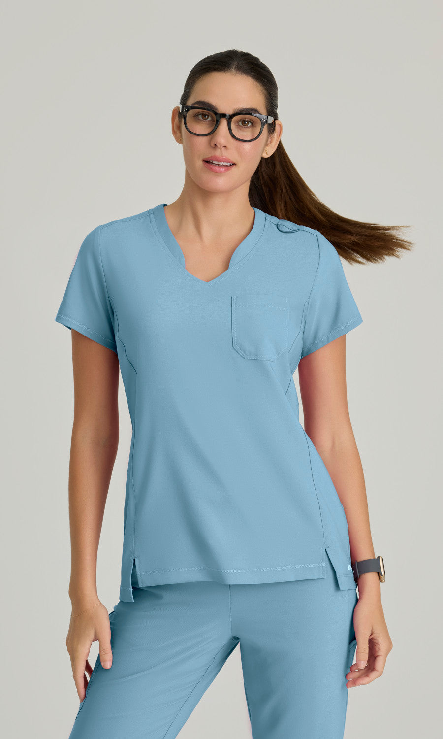 Grey's Anatomy Evolve GSST181 Sway Tuck-In Scrub Top Ocean Mist