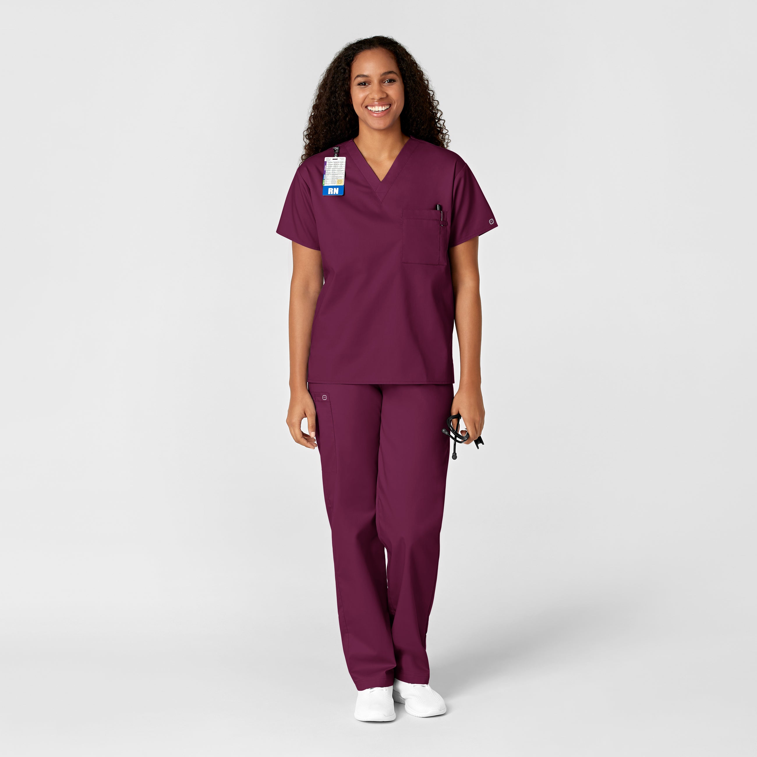WonderWORK 100 Unisex V-Neck Scrub Top Wine