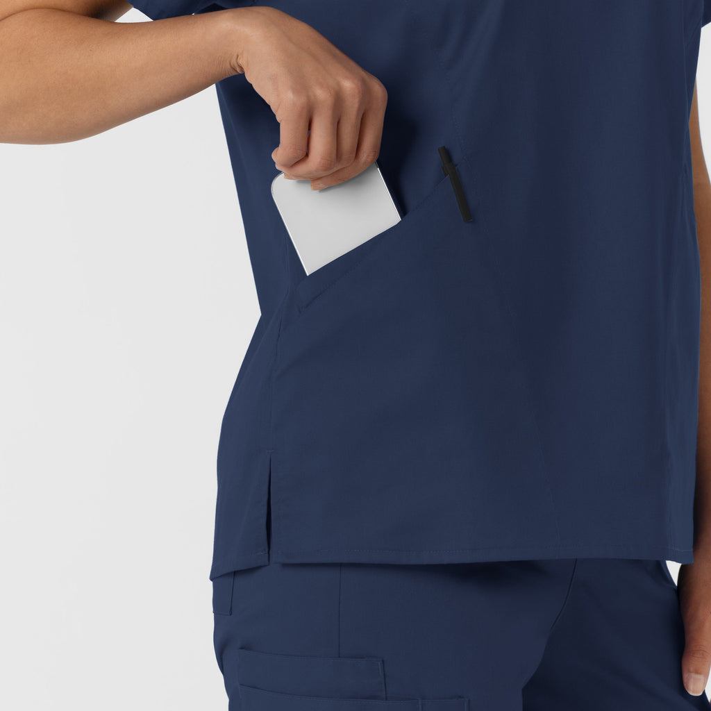 WonderWORK 106 Curved V-Neck Scrub Top Navy