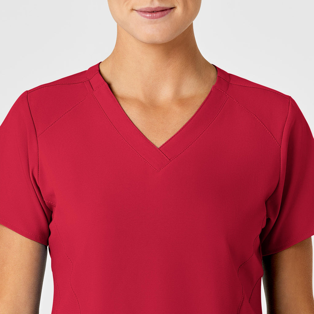 W123 6155 Stylized V-Neck Scrub Top Red