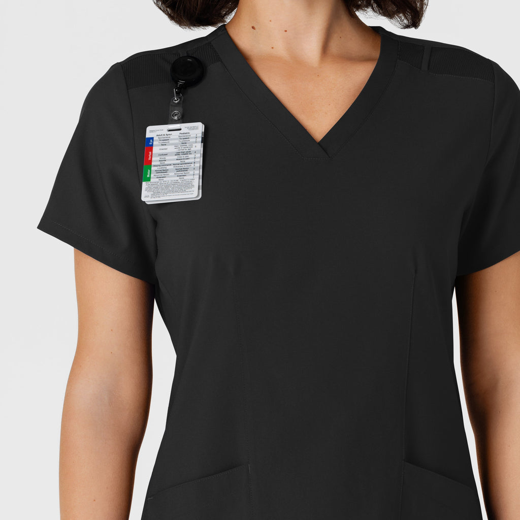 W123 6145 Flex-n-Reach Side Panel V-Neck Scrub Top Black
