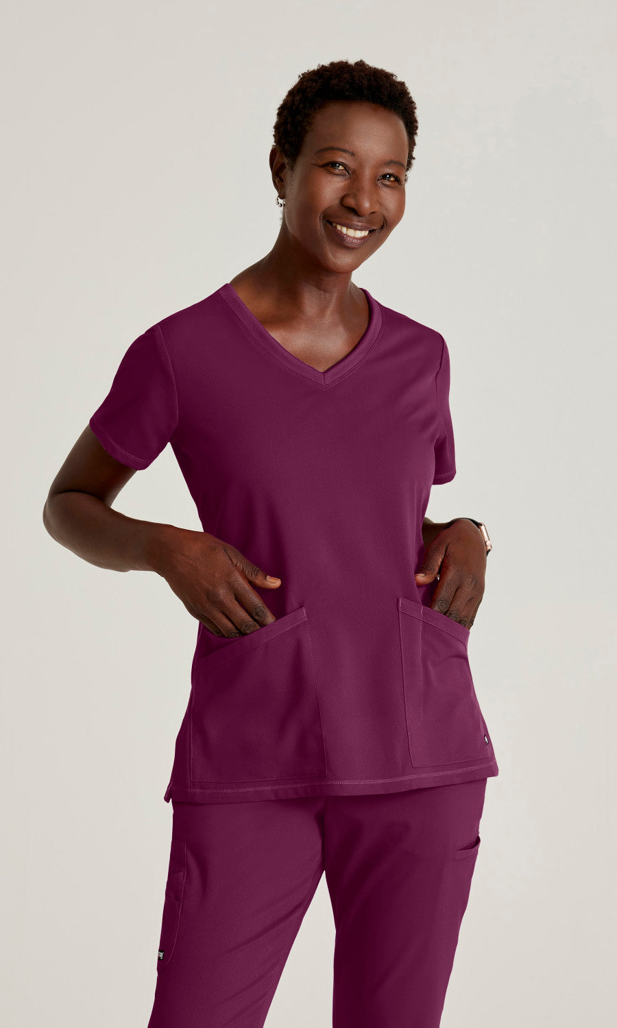 Grey's Anatomy Stretch GRST045 Serena Scrub Top Wine