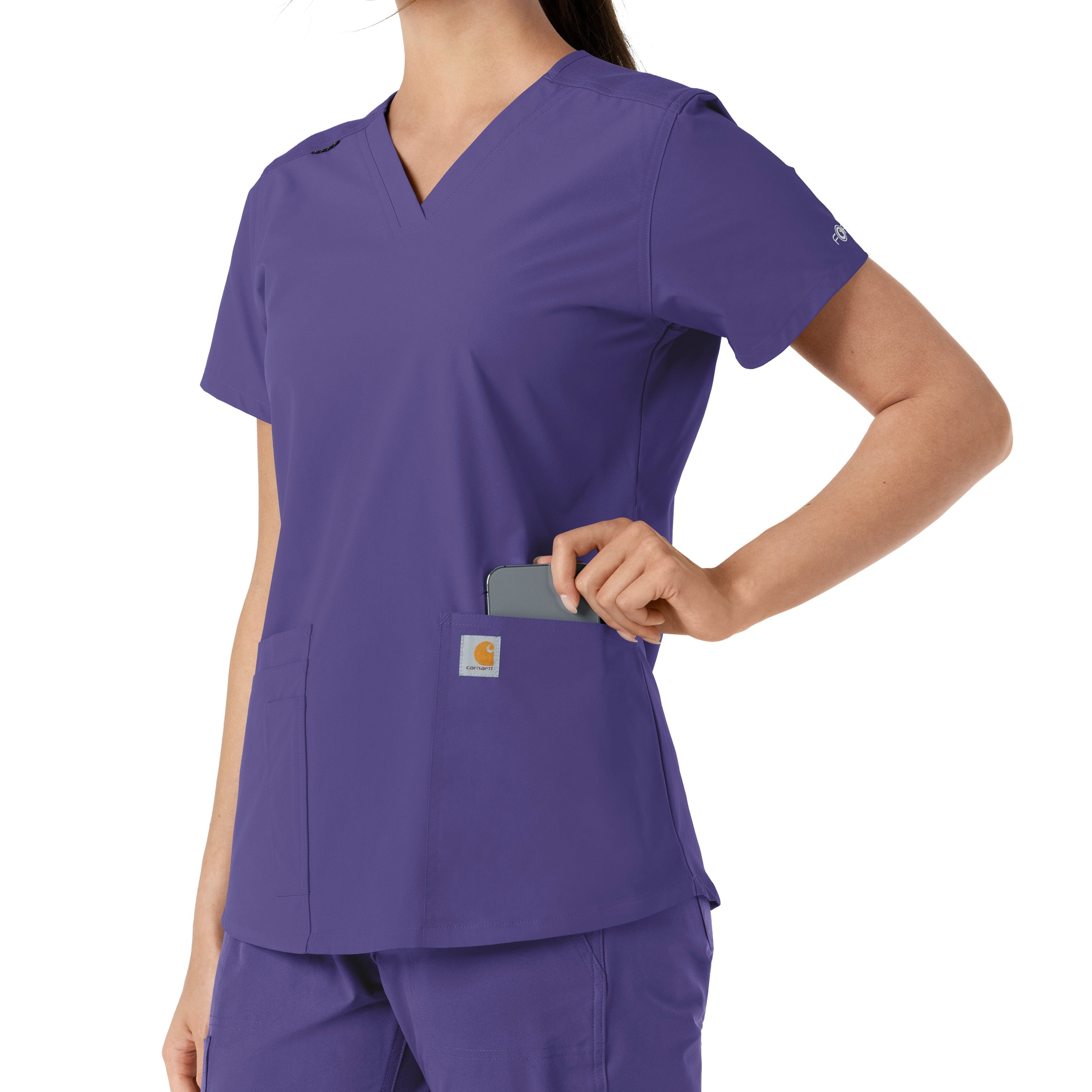 Force Essentials C12313 V-Neck Knit Panel Scrub Top Grape