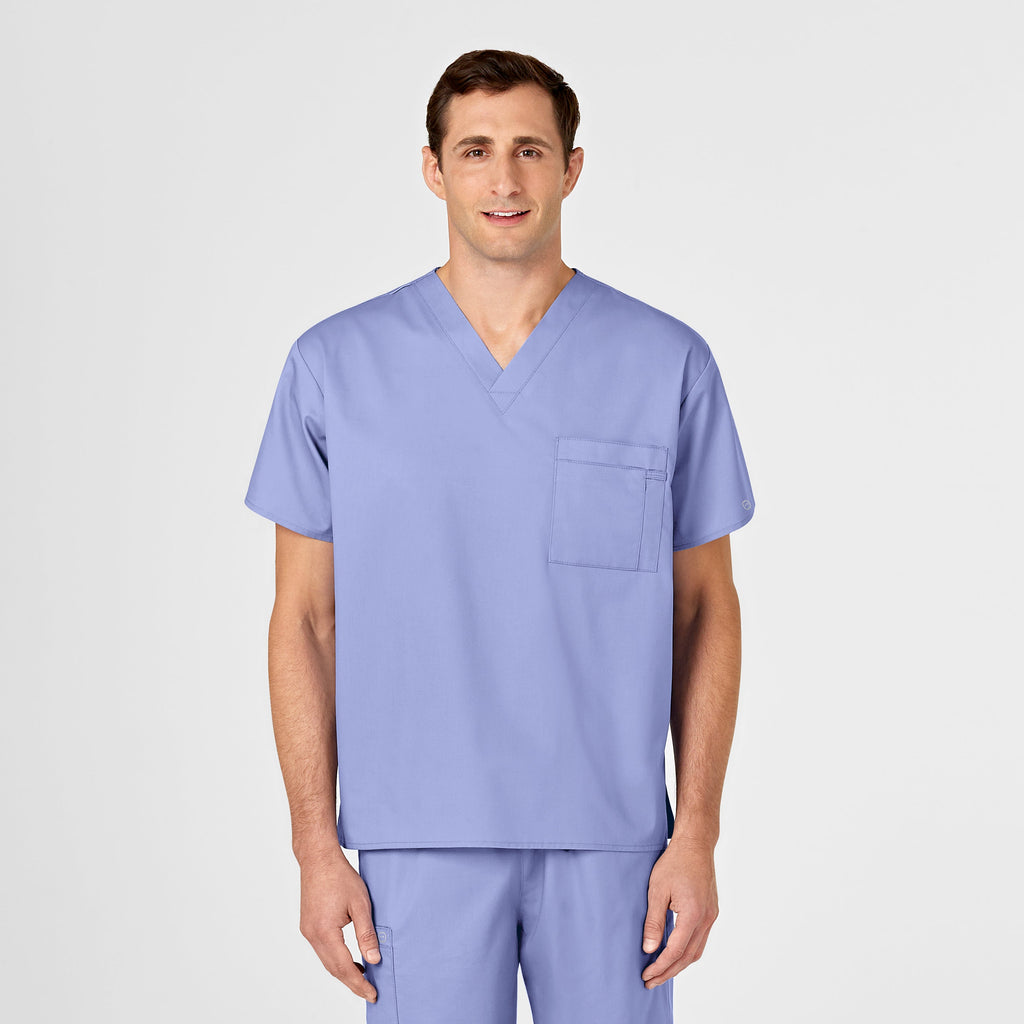 WonderWORK 100 Unisex V-Neck Scrub Top Ceil Blue