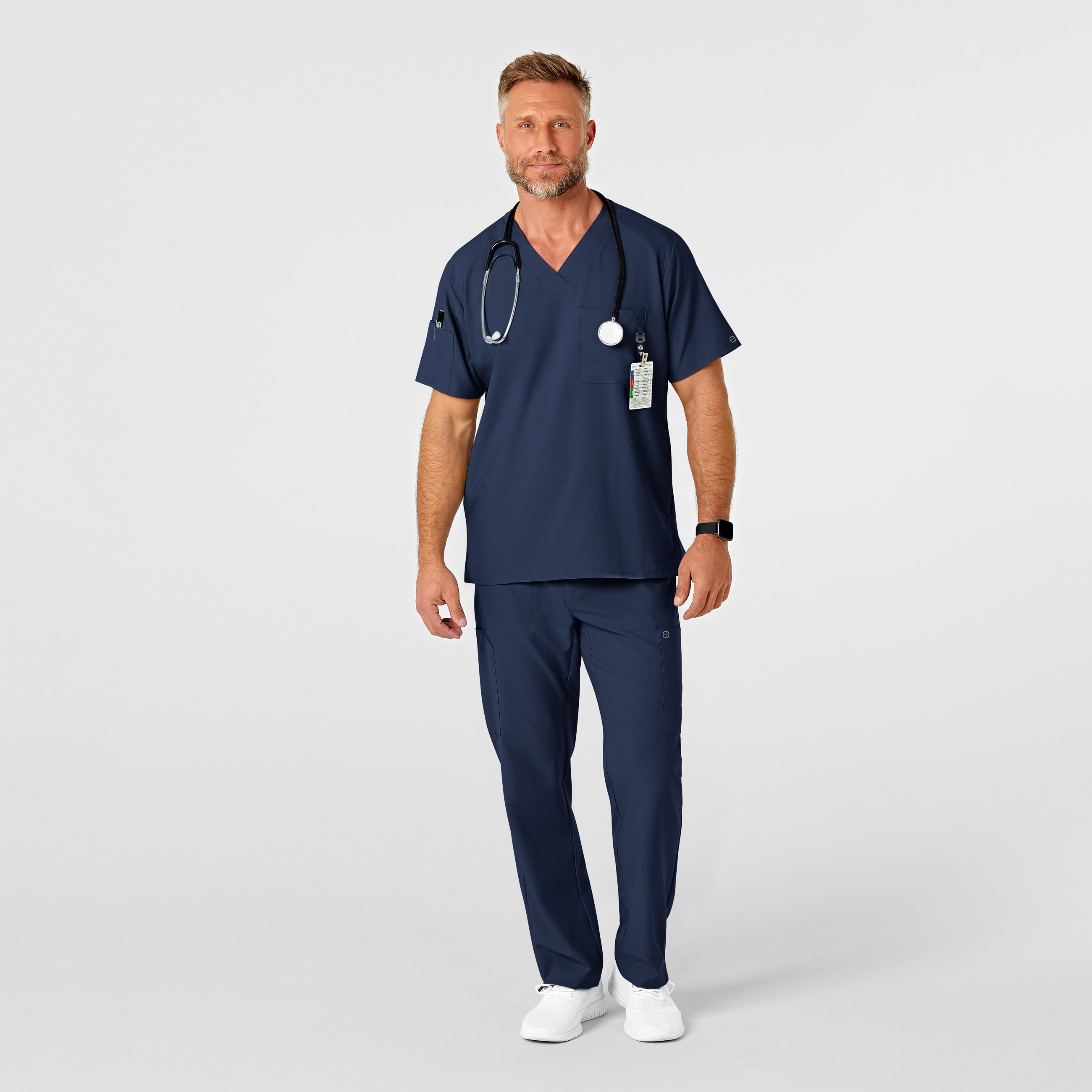 W123 5355 Men's Flat Front Cargo Scrub Pants Navy
