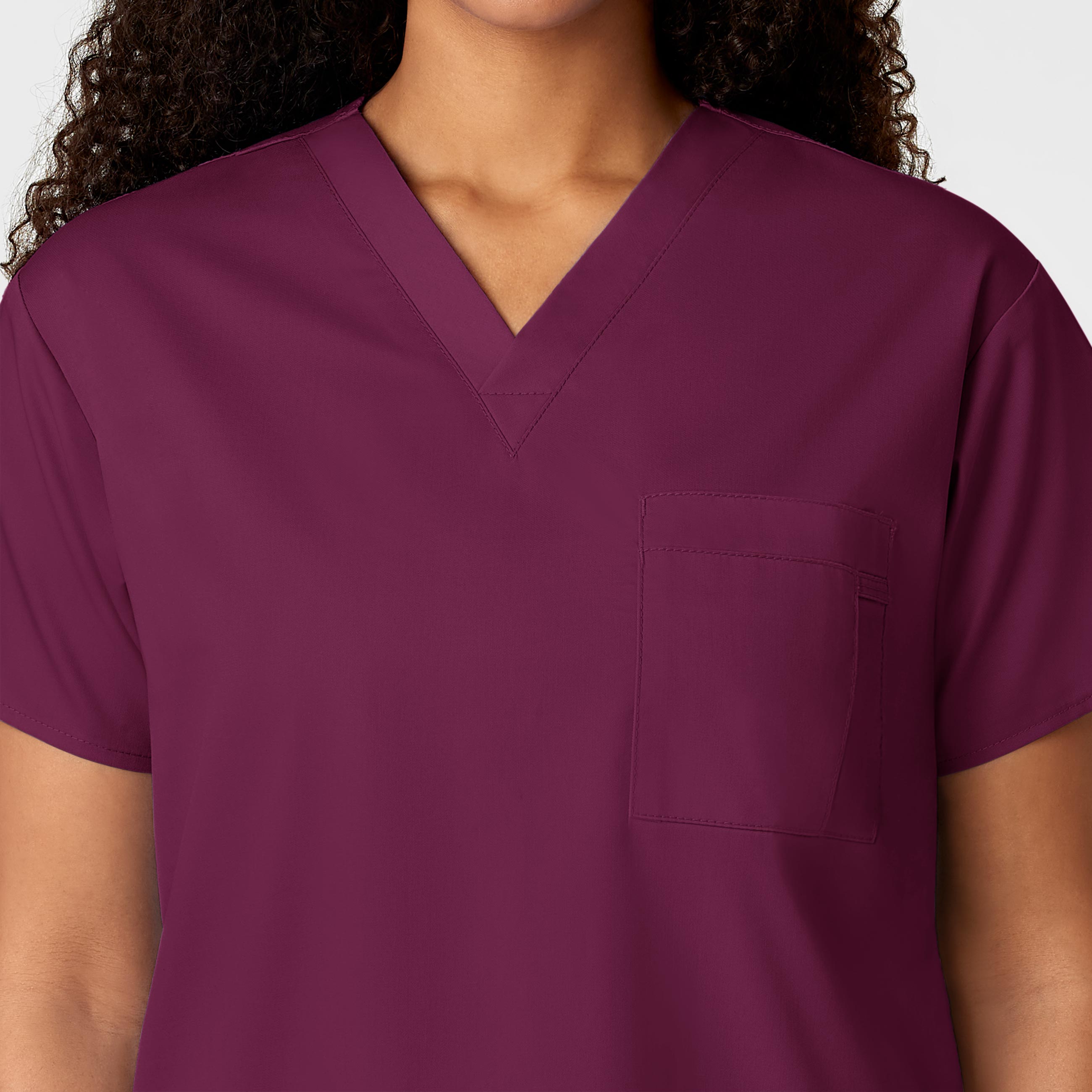 WonderWORK 100 Unisex V-Neck Scrub Top Wine