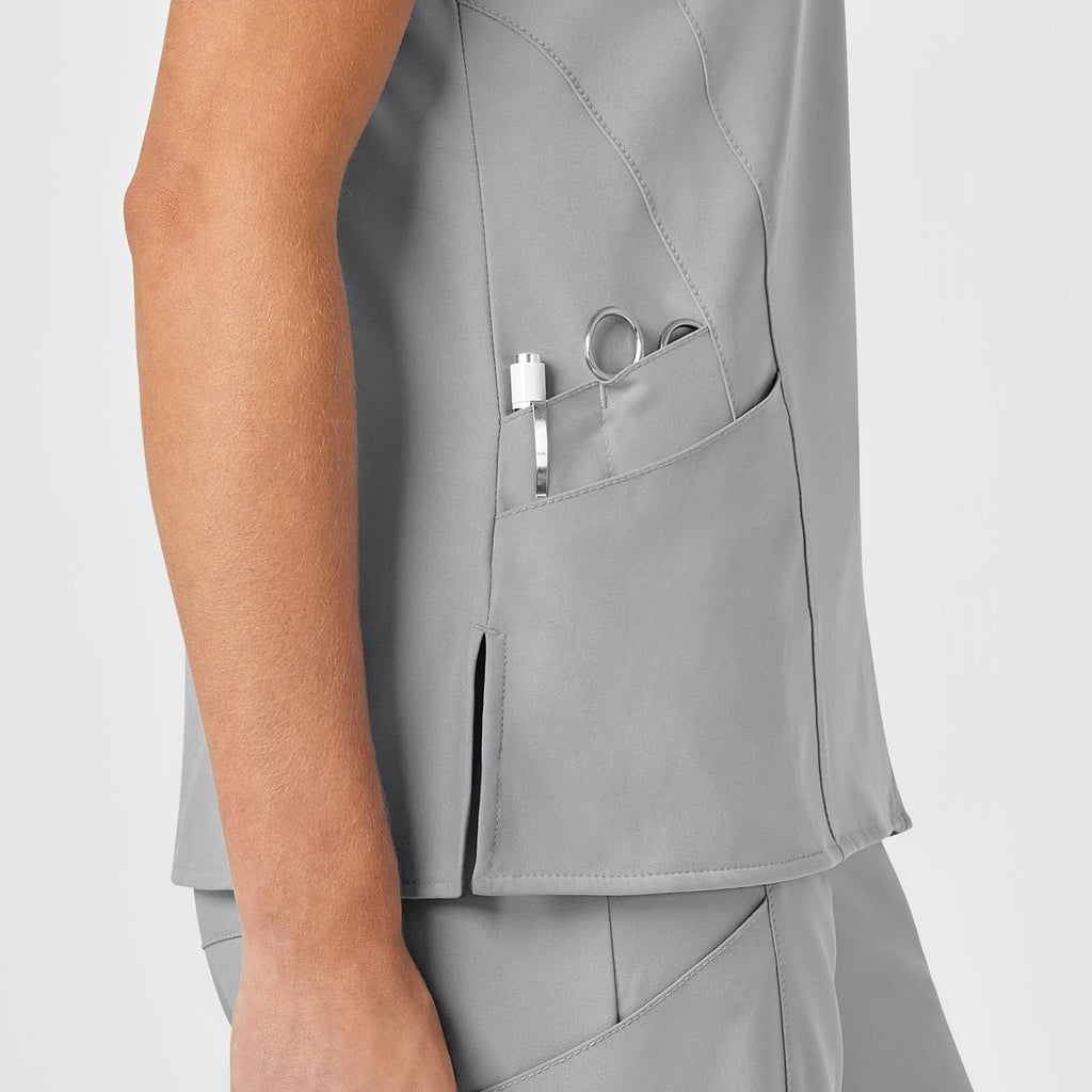 W123 6155 Stylized V-Neck Scrub Top Grey