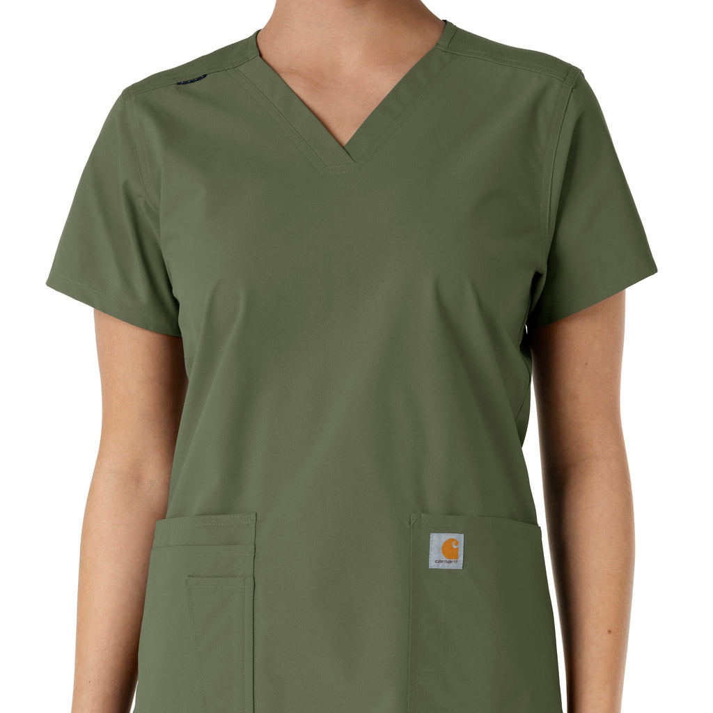 Force Essentials C12313 V-Neck Knit Panel Scrub Top Olive