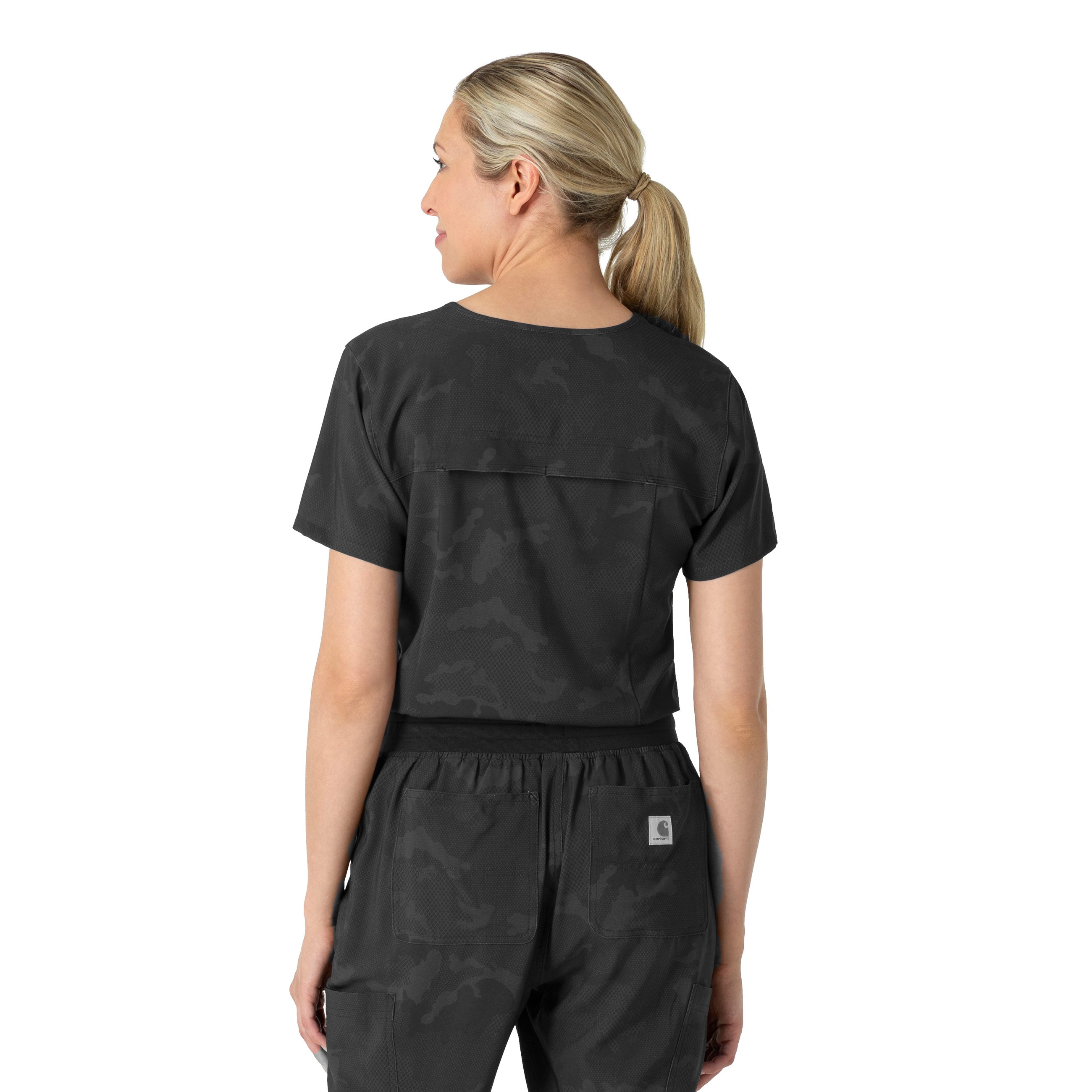 Carhartt Prints C13024 Women's Tuck-In Print Scrub Top Caring Camo Black